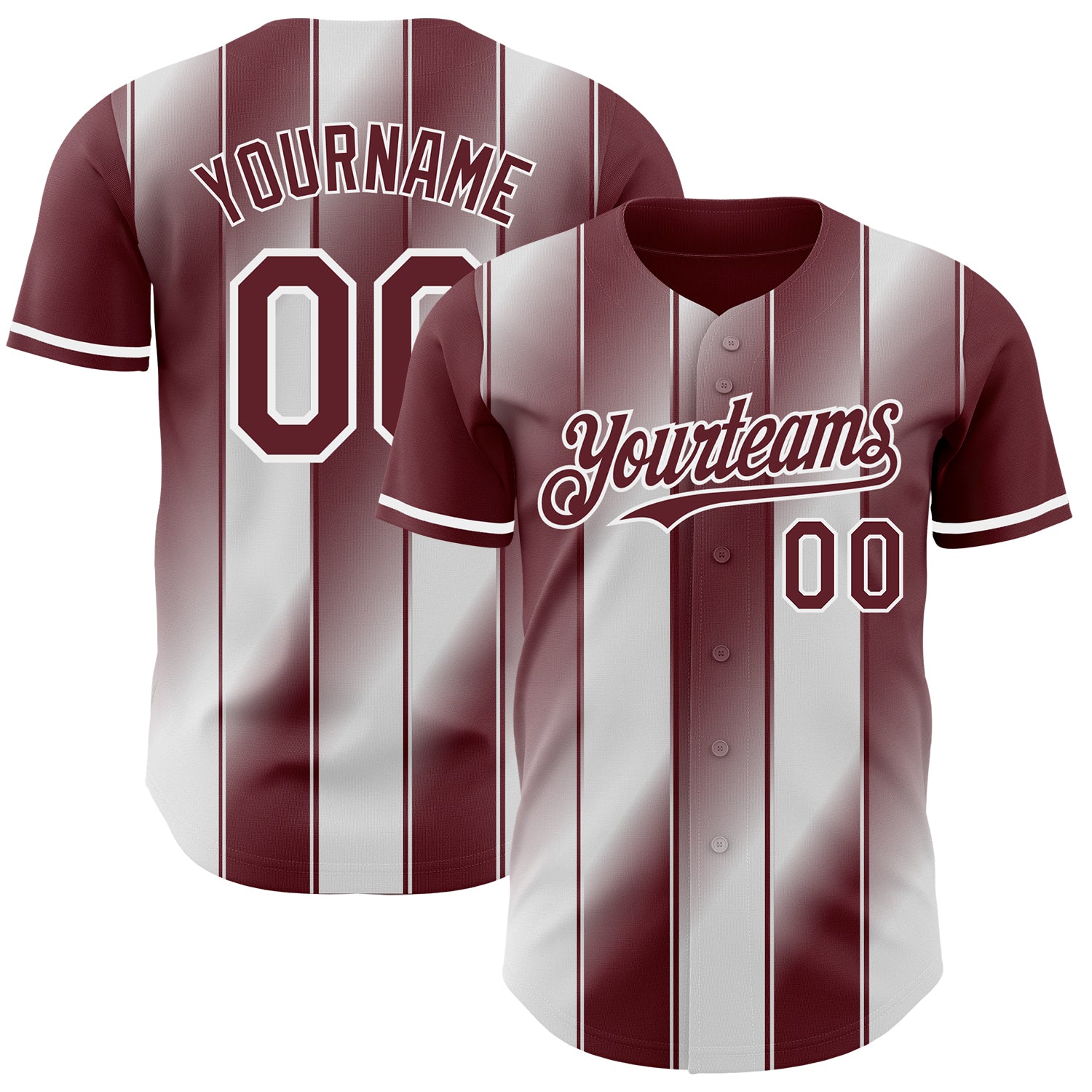 Custom Burgundy-White Gradient Classic Vertical Stripe Authentic Baseball Jersey