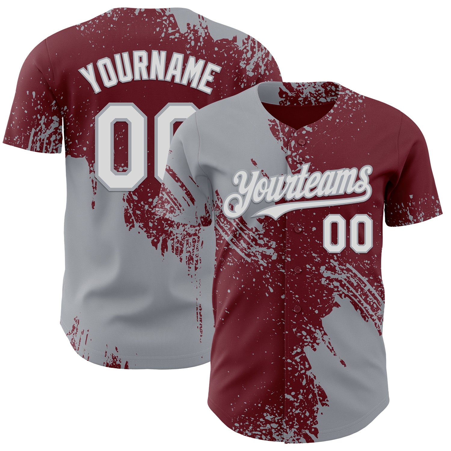Custom Burgundy White-Gray Abstract Brush Stroke Authentic Baseball Jersey