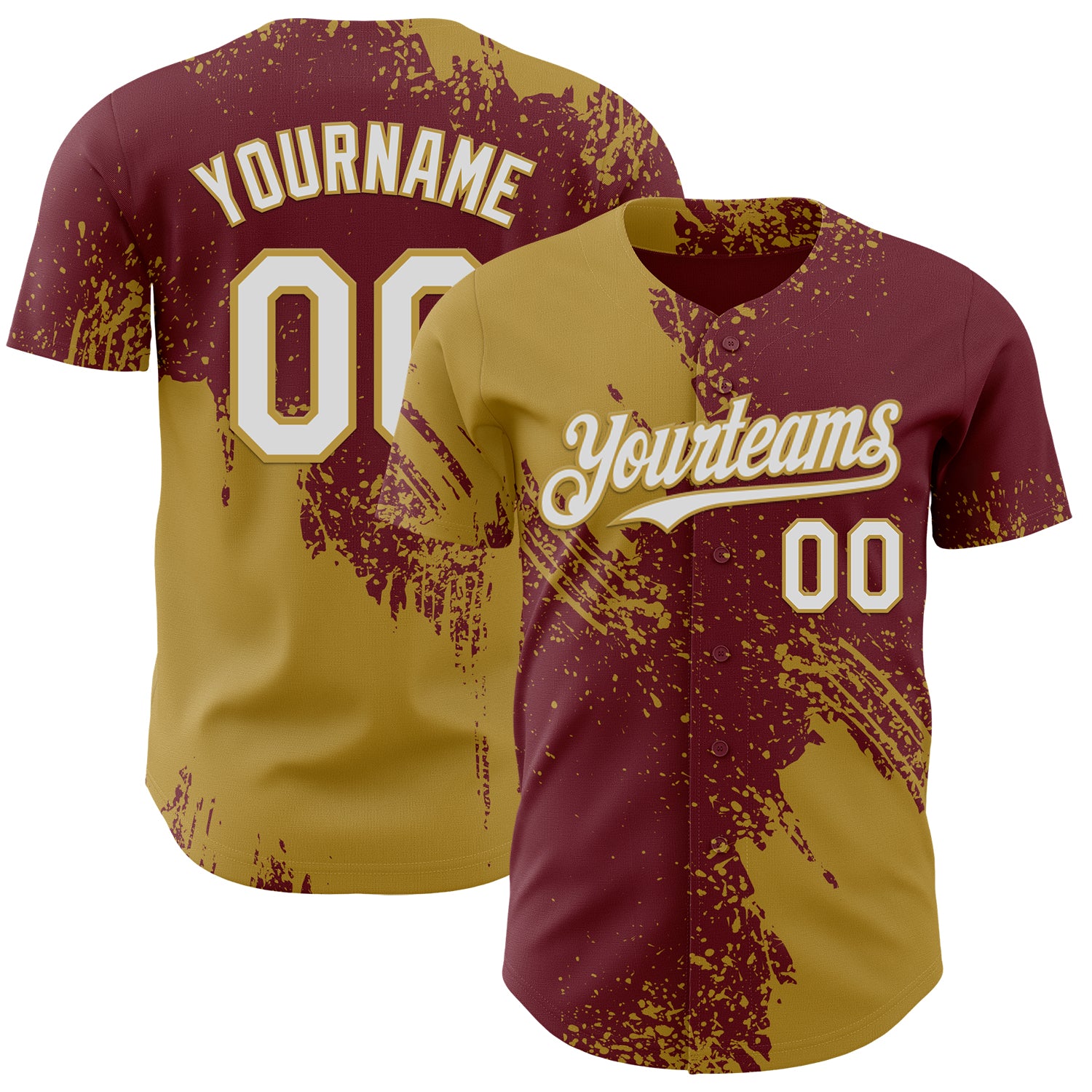 Custom Burgundy White-Old Gold Abstract Brush Stroke Authentic Baseball Jersey