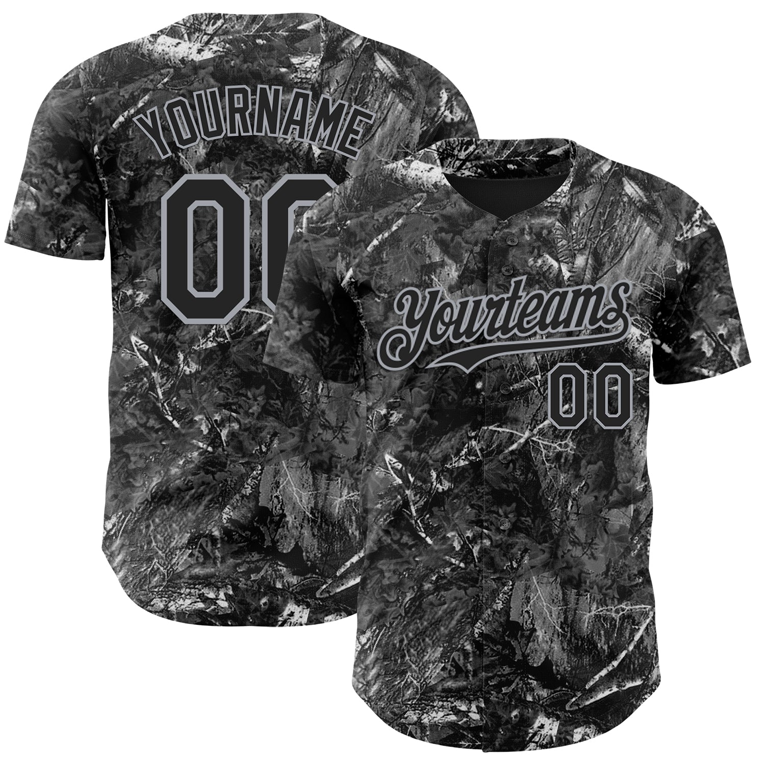 Custom Camo Black-Gray Woodland Forest Camouflage Authentic Salute To Service Baseball Jersey