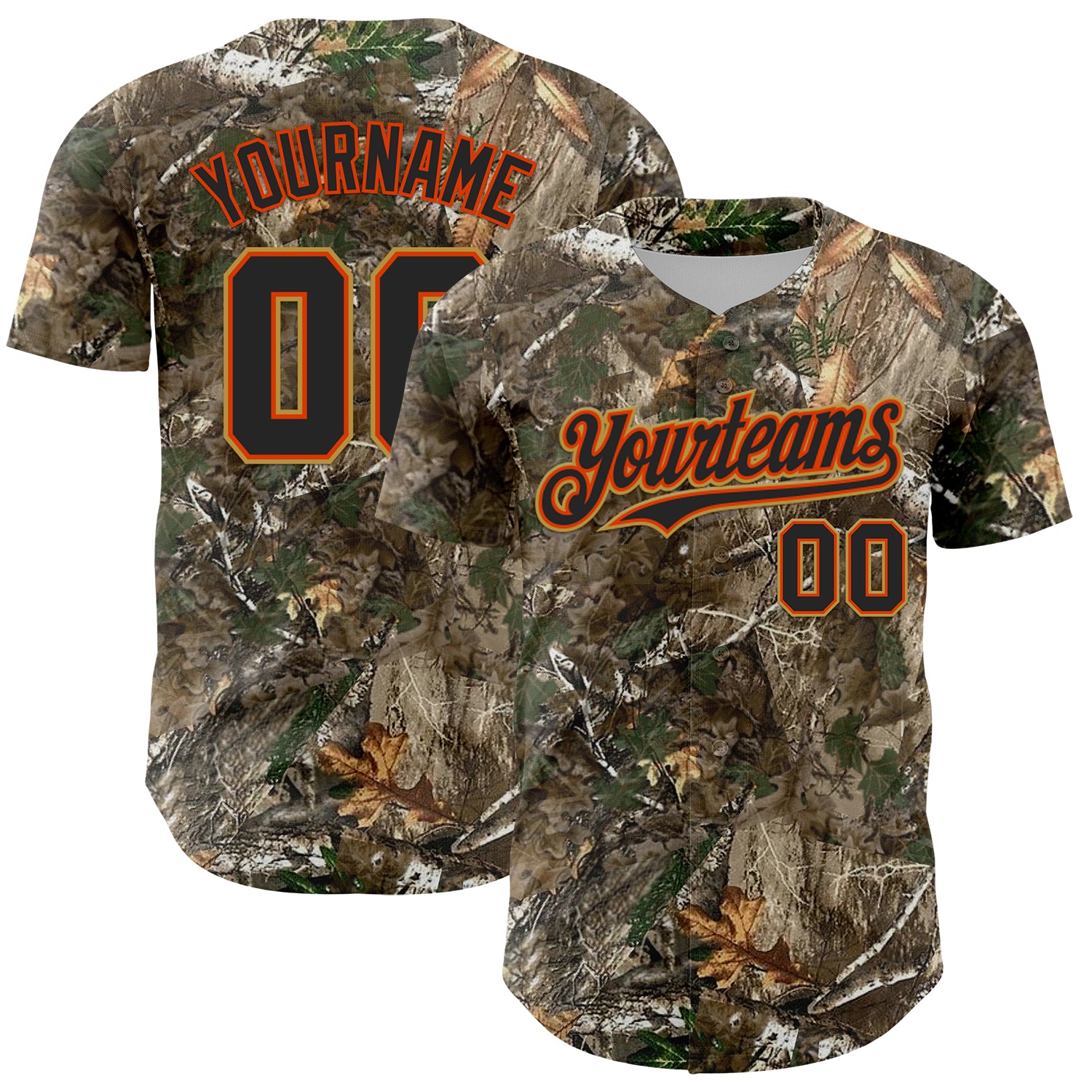 Custom Camo Black Orange-Old Gold Woodland Forest Camouflage Authentic Salute To Service Baseball Jersey