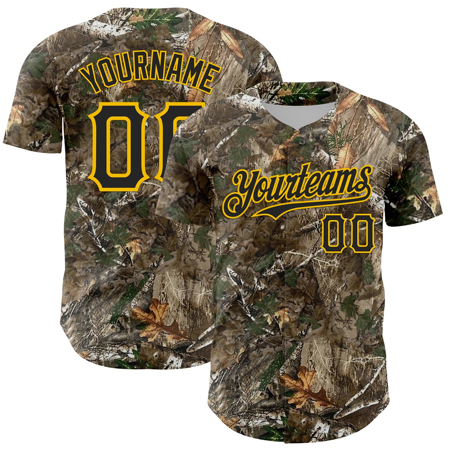 Custom Camo Black-Yellow Woodland Forest Camouflage Authentic Salute To Service Baseball Jersey