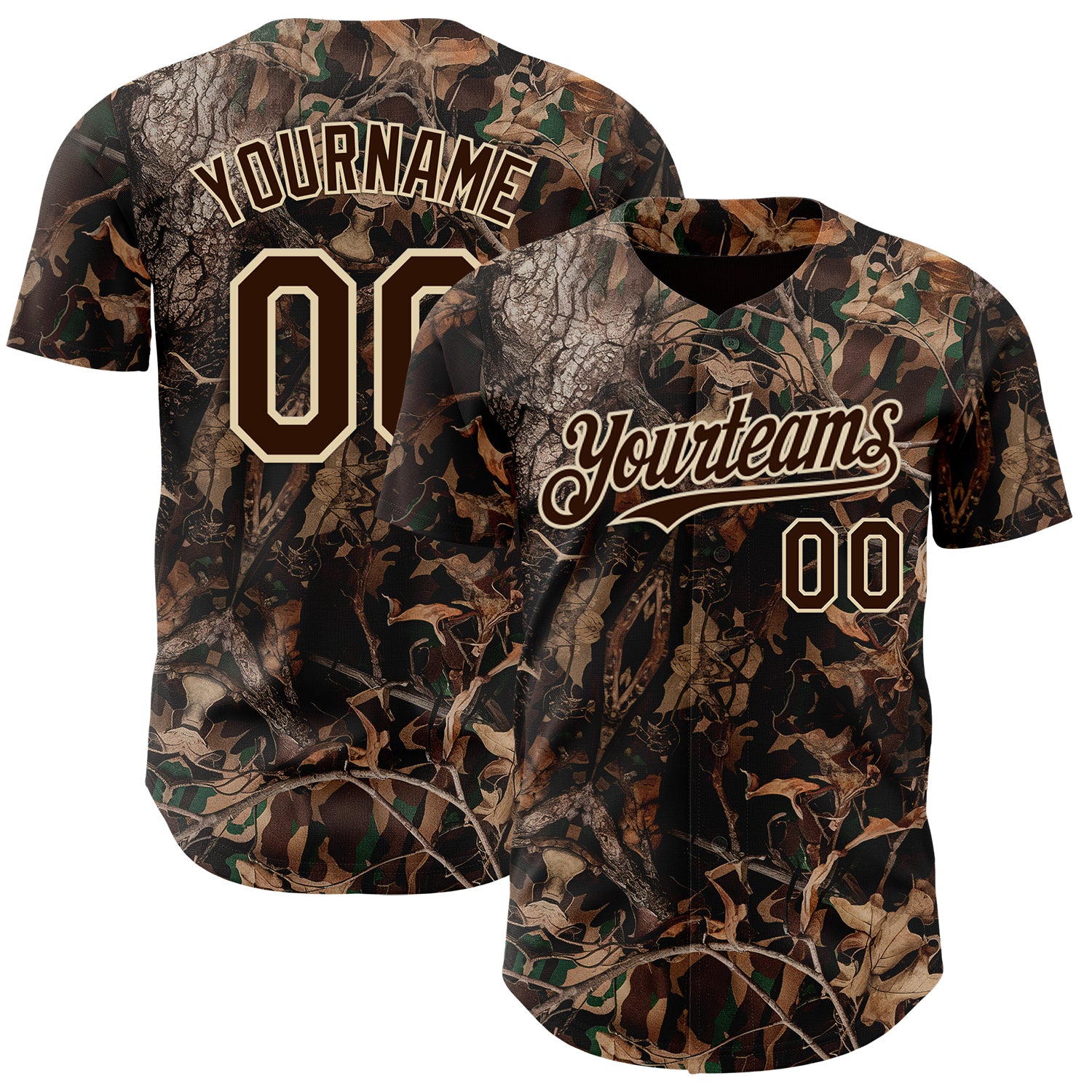 Custom Camo Brown-Cream Woodland Forest Camouflage Authentic Salute To Service Baseball Jersey