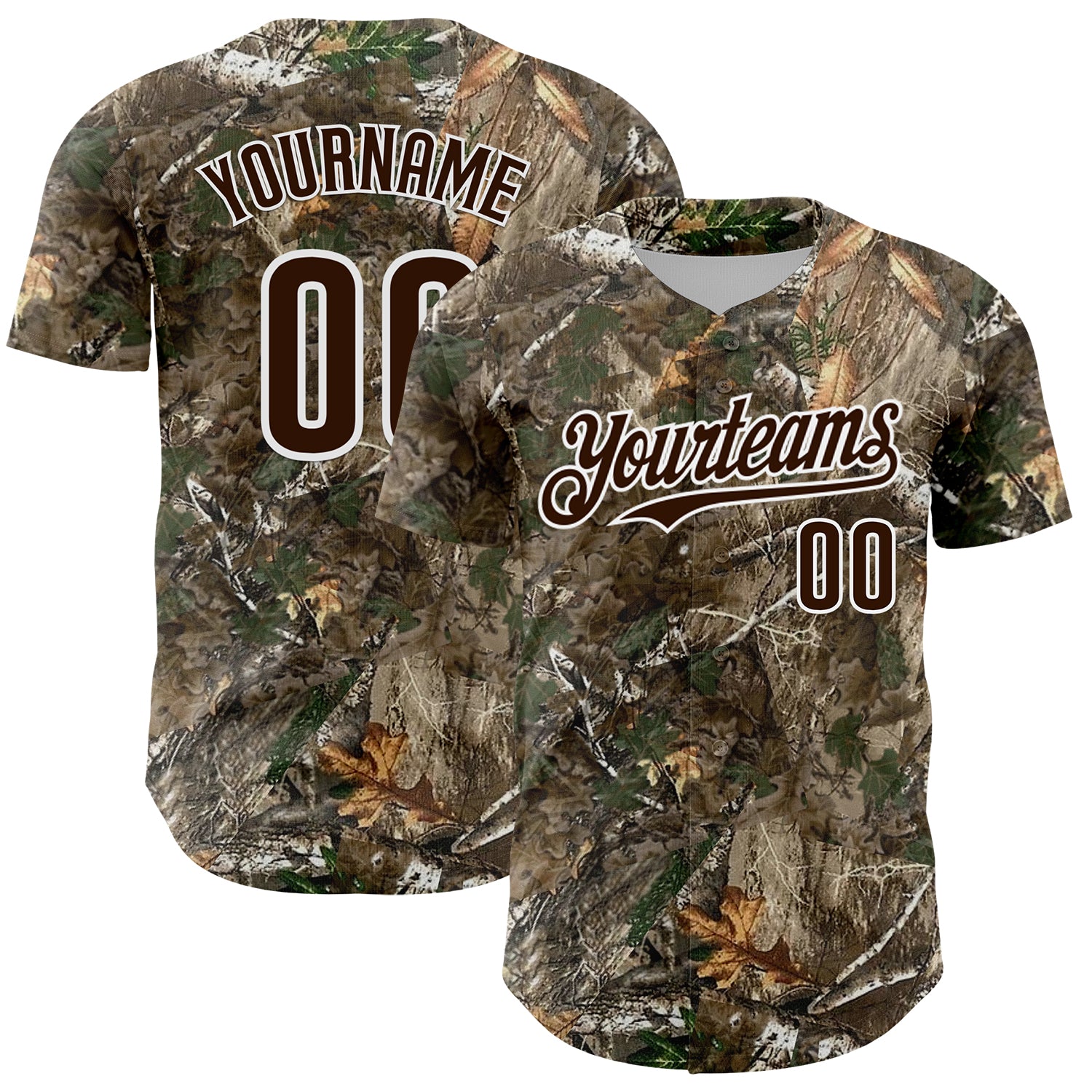 Custom Camo Brown-White Woodland Forest Camouflage Authentic Salute To Service Baseball Jersey