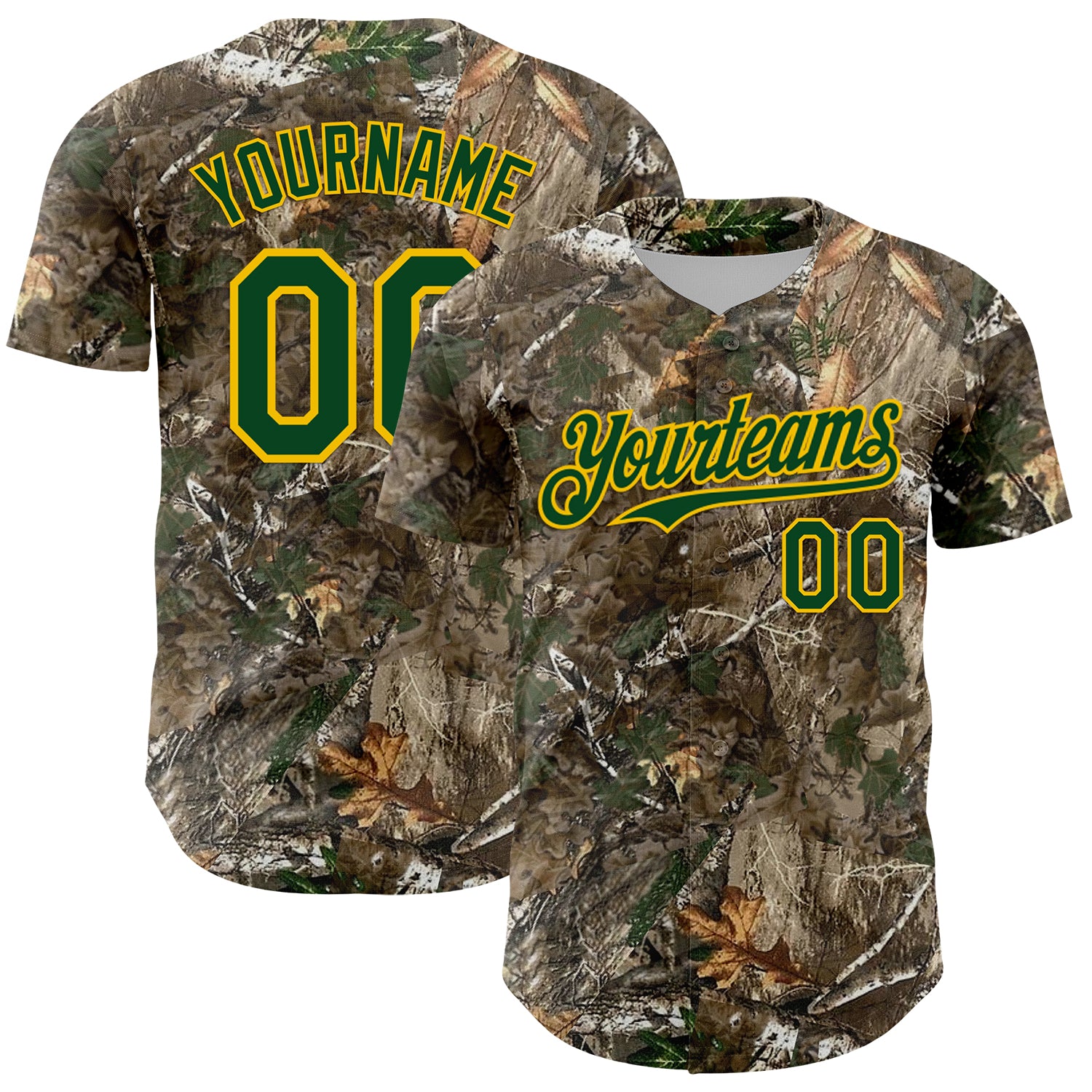 Custom Camo Green-Yellow Woodland Forest Camouflage Authentic Salute To Service Baseball Jersey