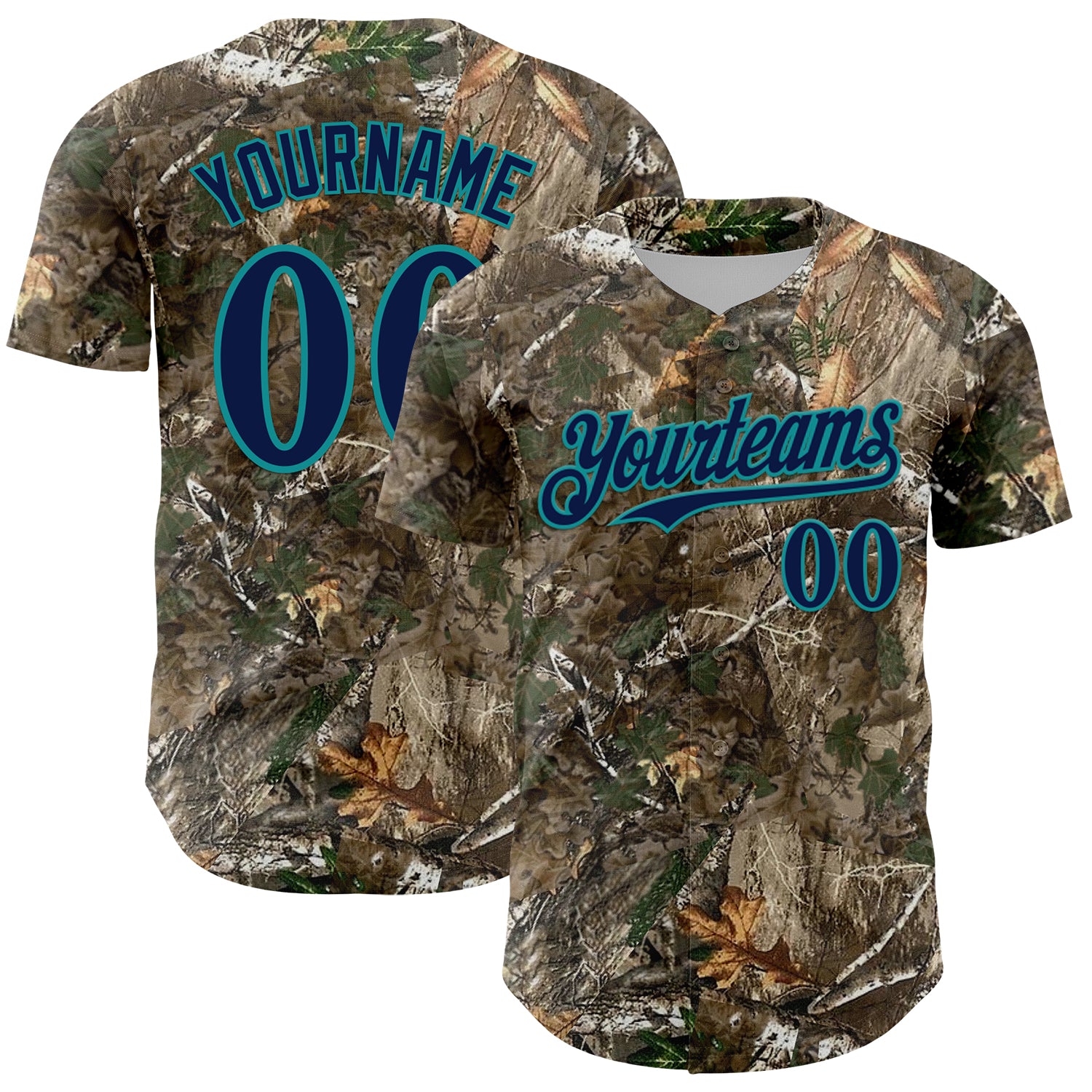 Custom Camo Navy-Teal Woodland Forest Camouflage Authentic Salute To Service Baseball Jersey
