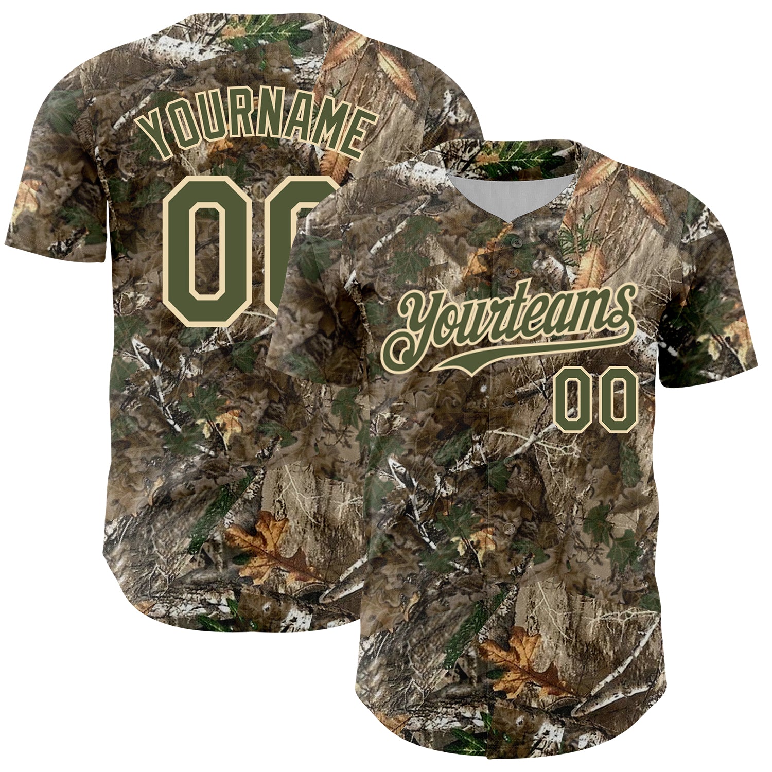 Custom Camo Olive-Cream Woodland Forest Camouflage Authentic Salute To Service Baseball Jersey
