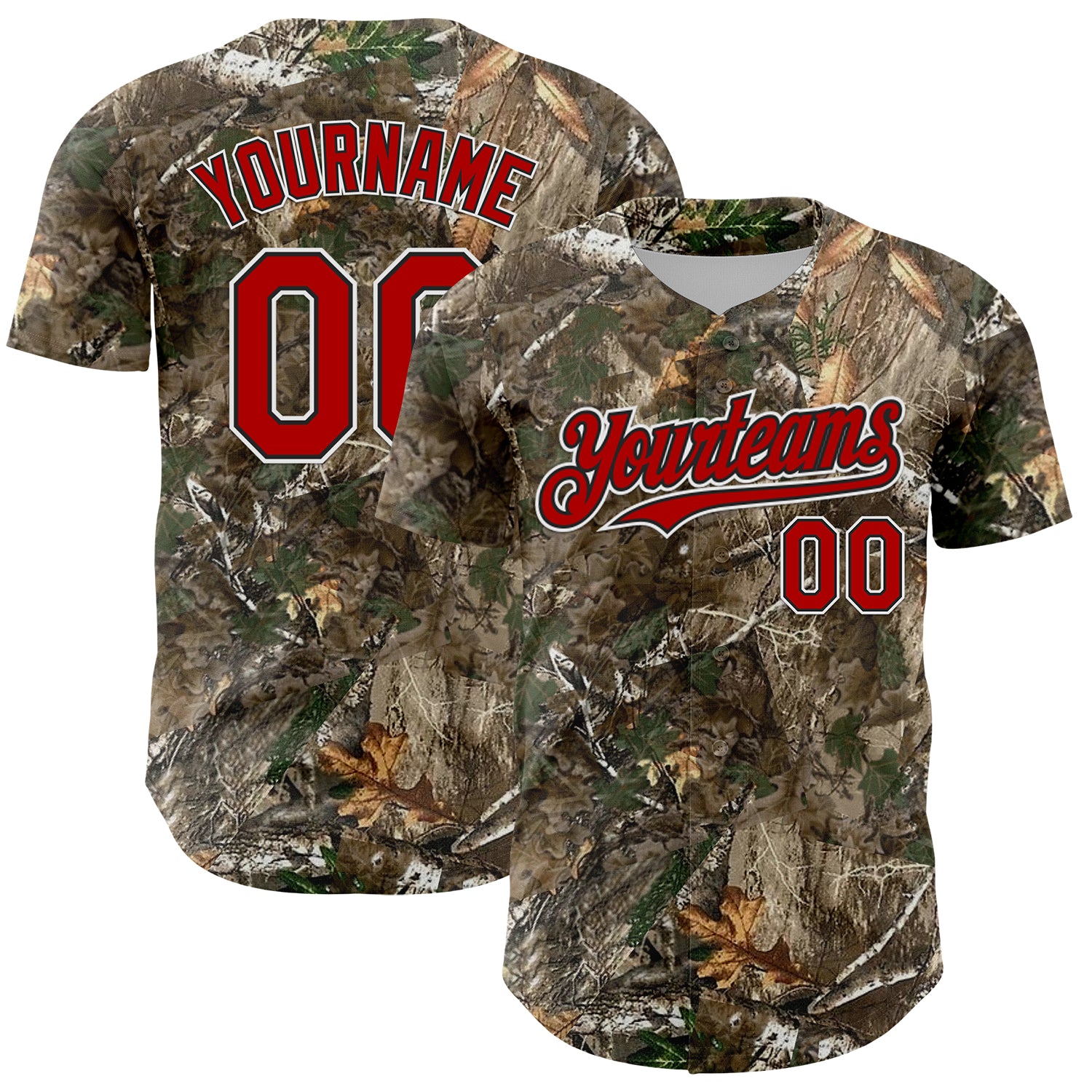 Custom Camo Red Black-White Woodland Forest Camouflage Authentic Salute To Service Baseball Jersey