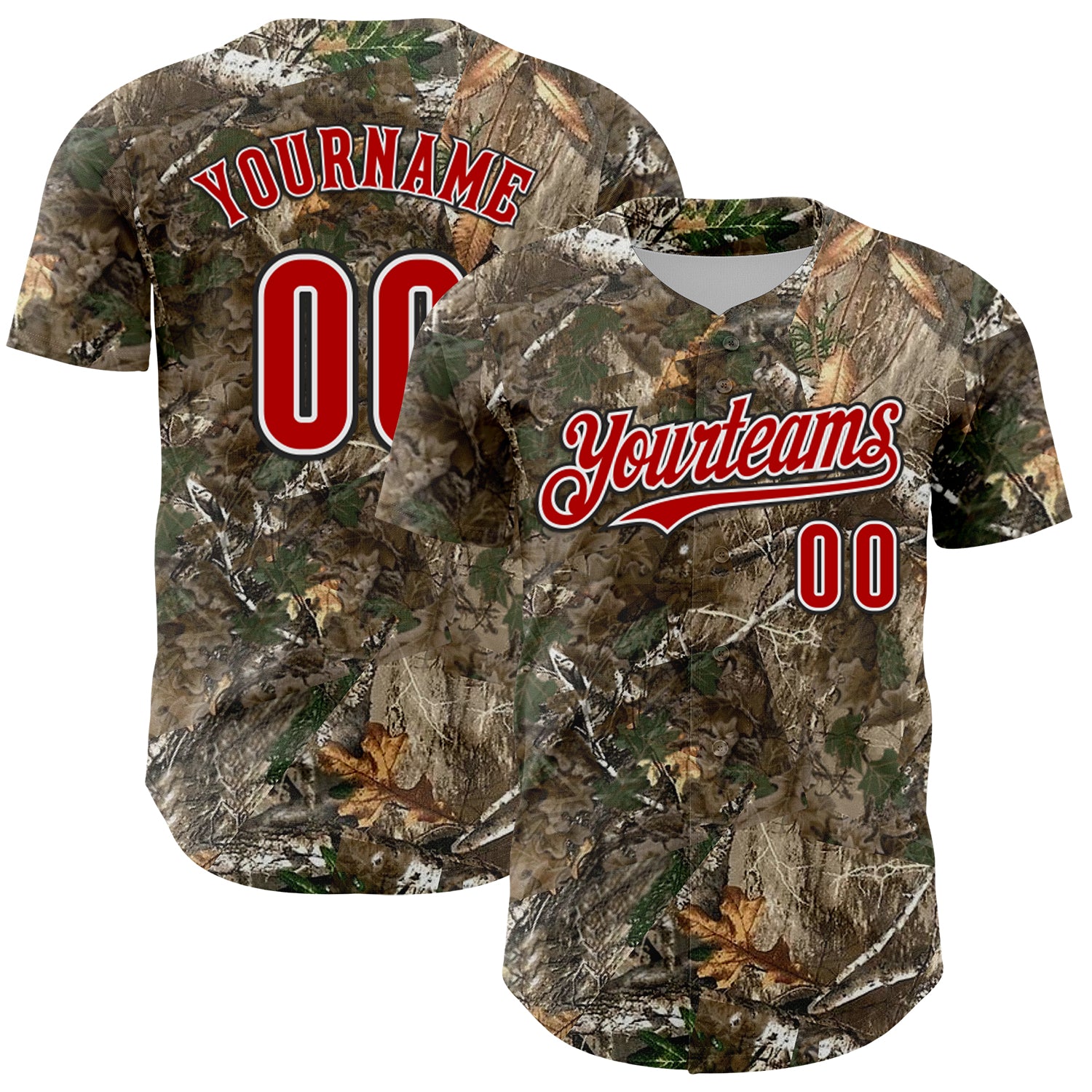 Custom Camo Red White-Black Woodland Forest Camouflage Authentic Salute To Service Baseball Jersey