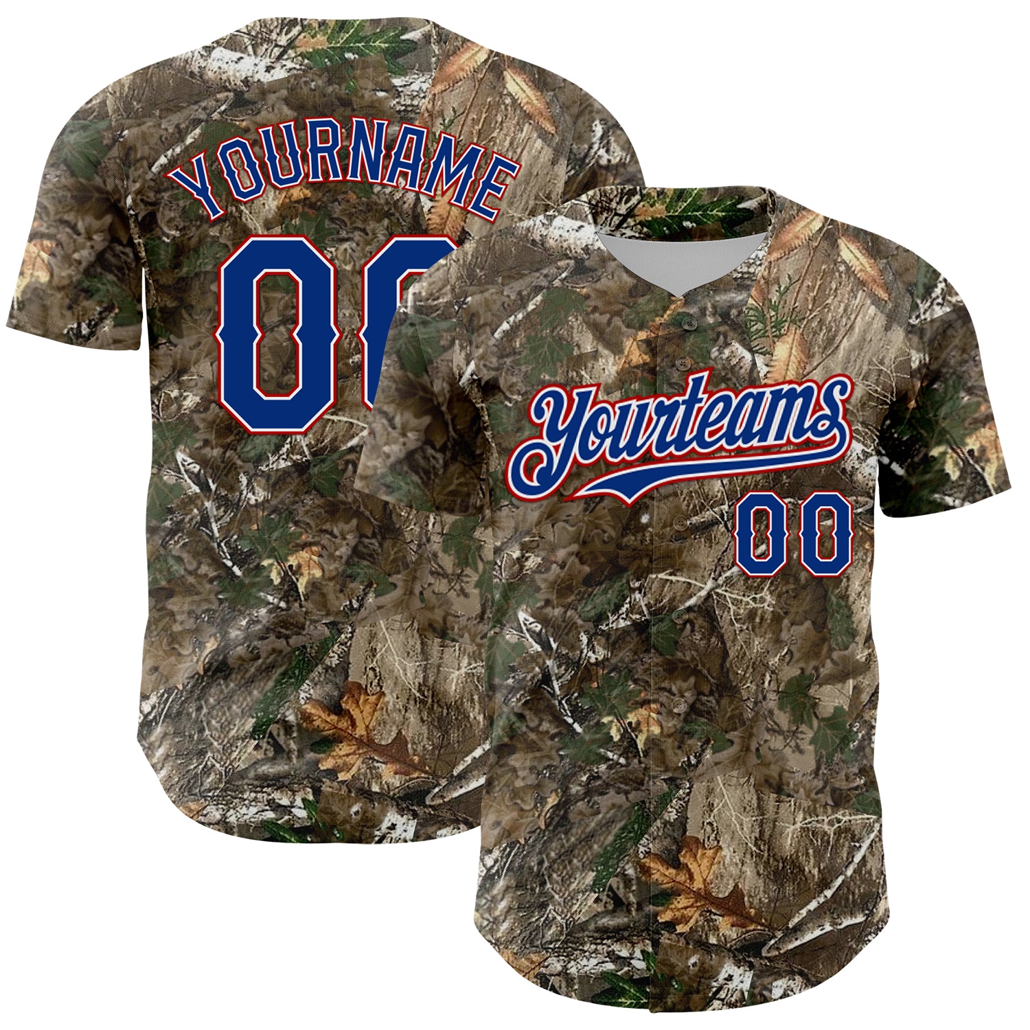 Custom Camo Royal White-Red Woodland Forest Camouflage Authentic Salute To Service Baseball Jersey
