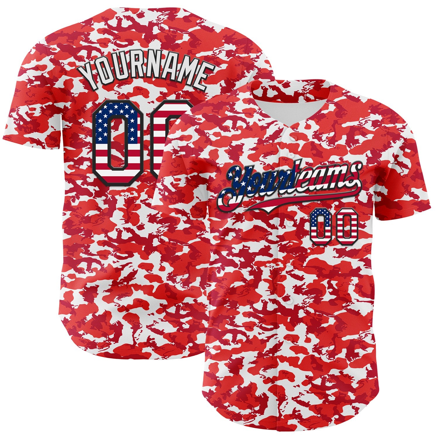 Custom Camo USA Flag Black-White Red Camouflage Authentic Baseball Jersey