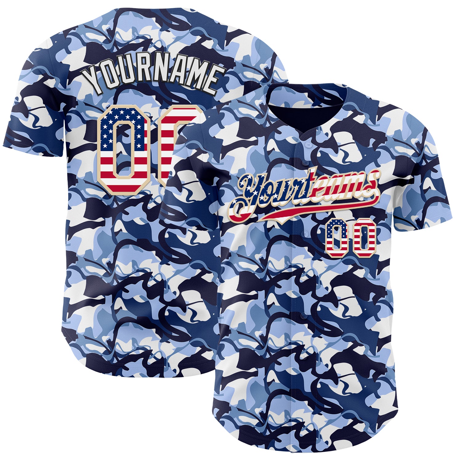 Custom Camo USA Flag City Cream Black-White Blue Ocean Camouflage Authentic Baseball Jersey