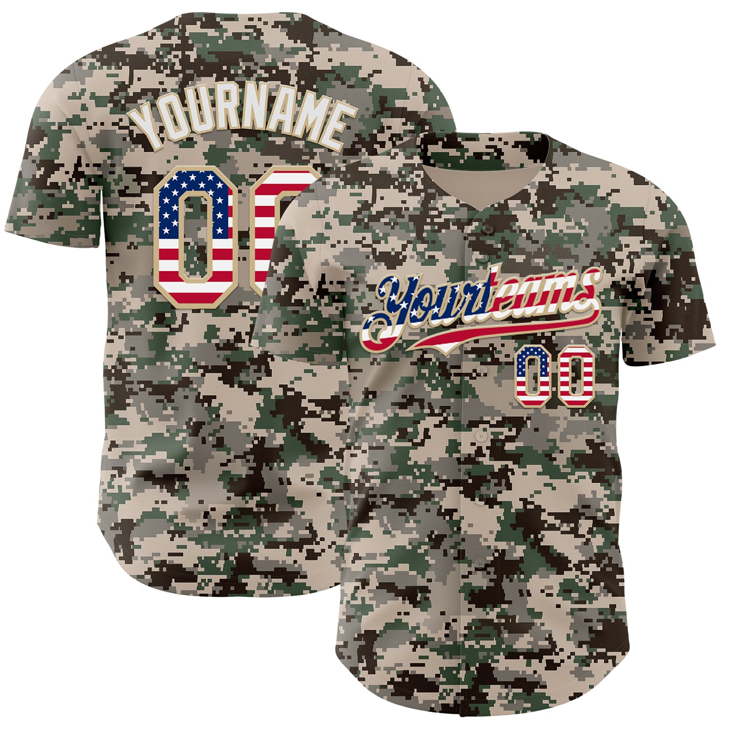 Custom Camo USA Flag Vegas Gold-White Digital Camouflage Authentic Baseball Jersey