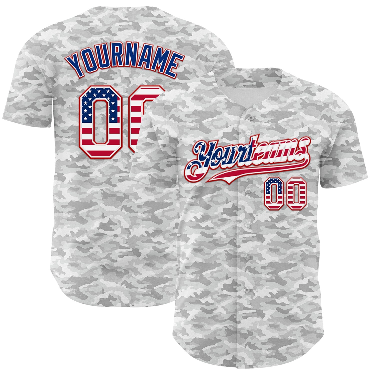 Custom Camo USA Flag White Red-Royal Urban Gray Camouflage Authentic Baseball Jersey