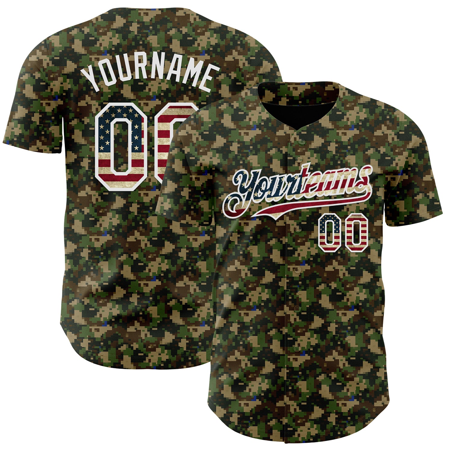 Custom Camo Vintage USA Flag-White Digital Camouflage Authentic Baseball Jersey
