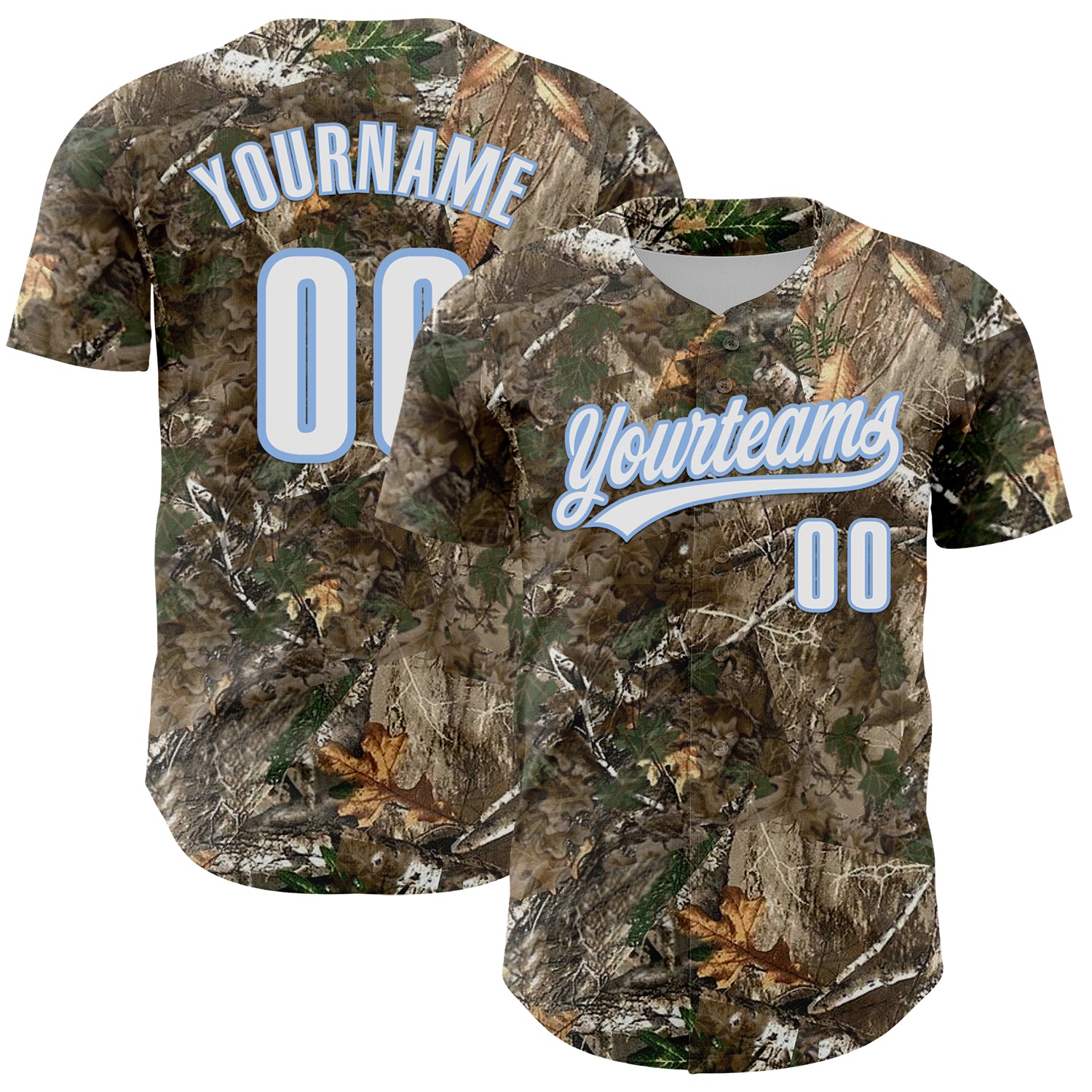 Custom Camo White-Light Blue Woodland Forest Camouflage Authentic Salute To Service Baseball Jersey