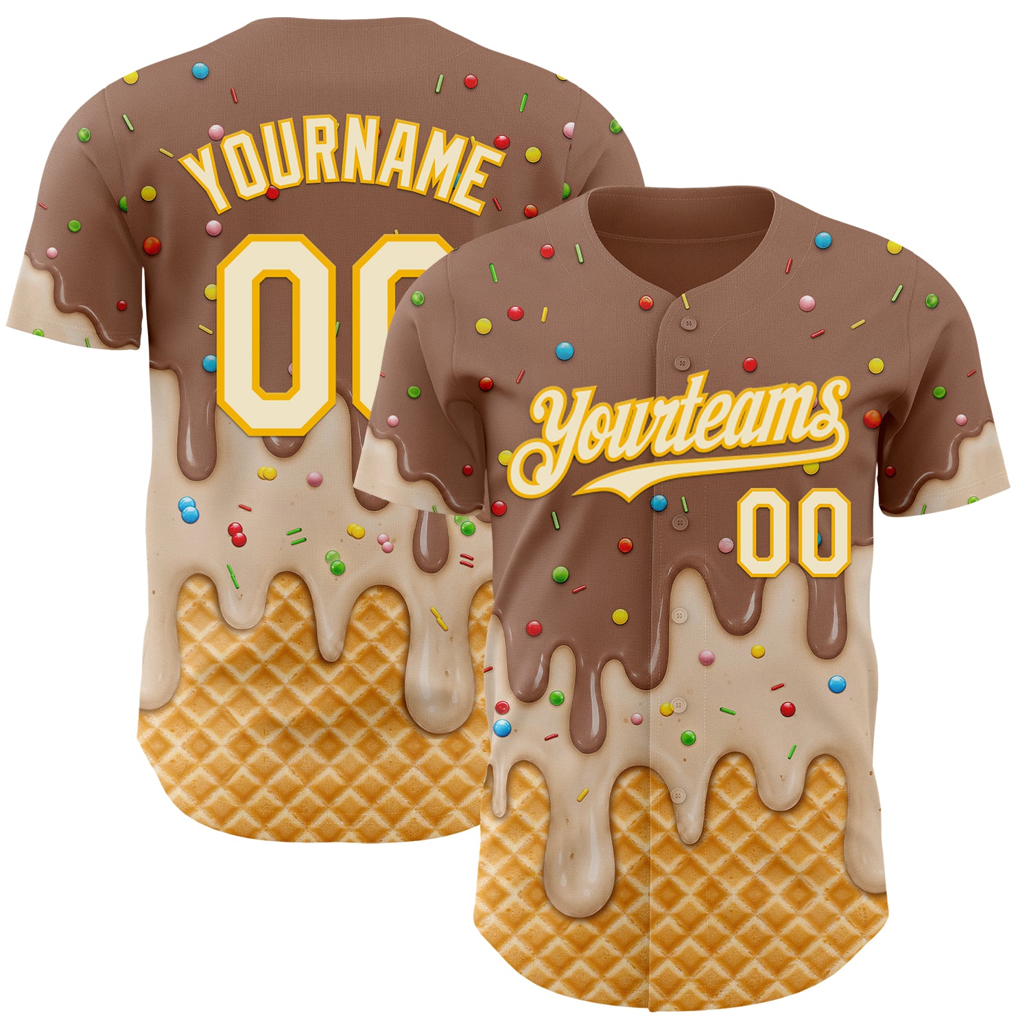 Custom Caramel Brown Cream-Gold Ice Cream Waffle Foodie Dessert Authentic Baseball Jersey
