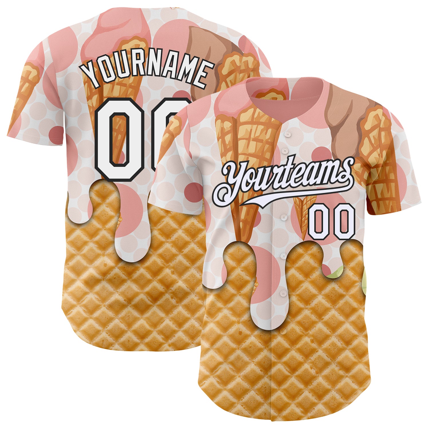 Custom City Cream White-Black Ice Cream Waffle Foodie Dessert Authentic Baseball Jersey
