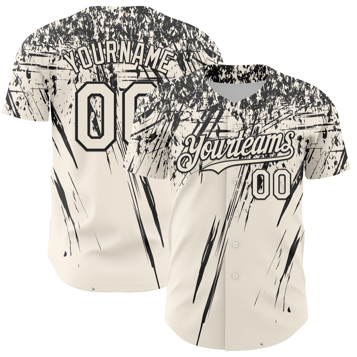 Custom Cream Black Distressed Scratch Brush Stroke Authentic Baseball Jersey