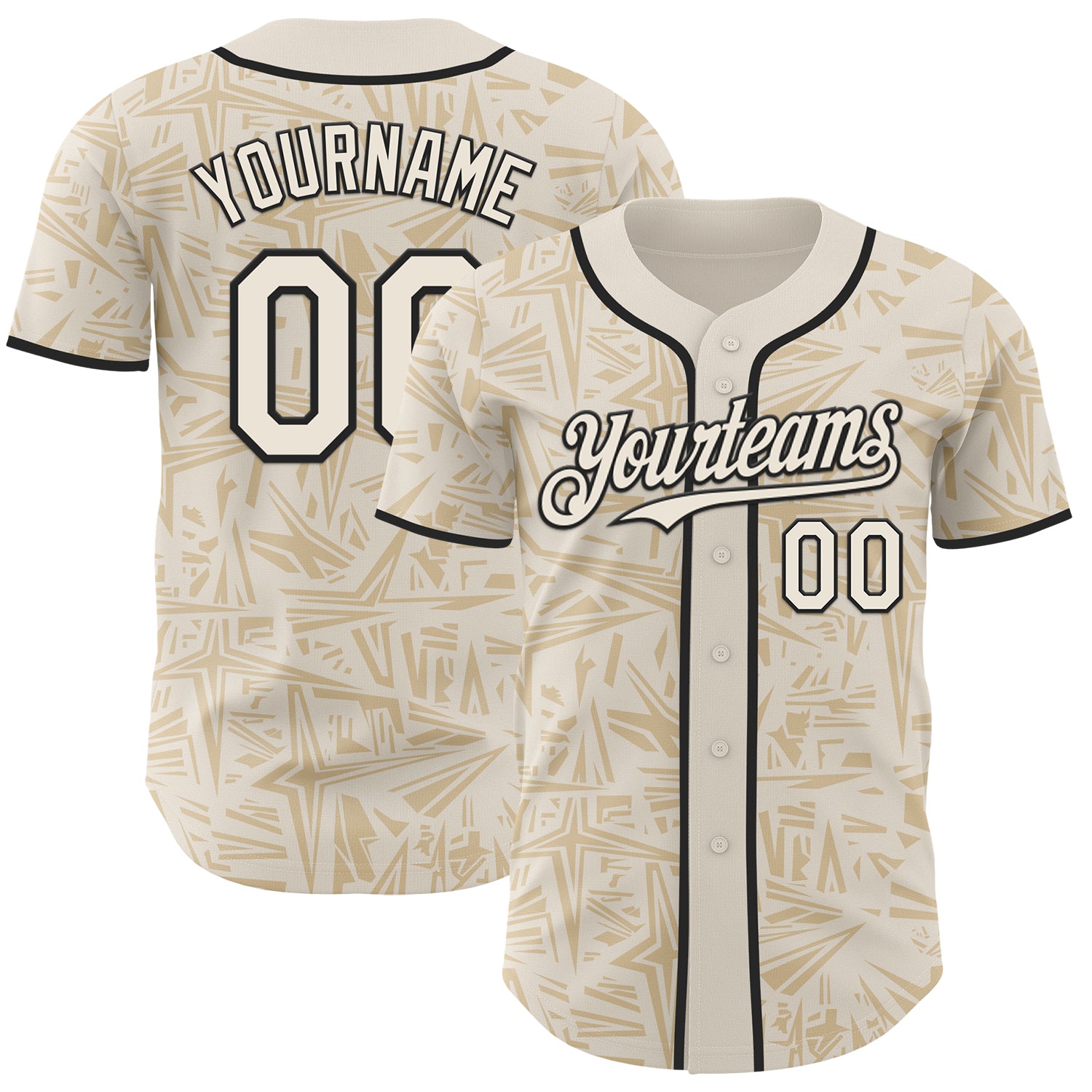 Custom Cream-Black Geometric Cyber Starburst Authentic Baseball Jersey