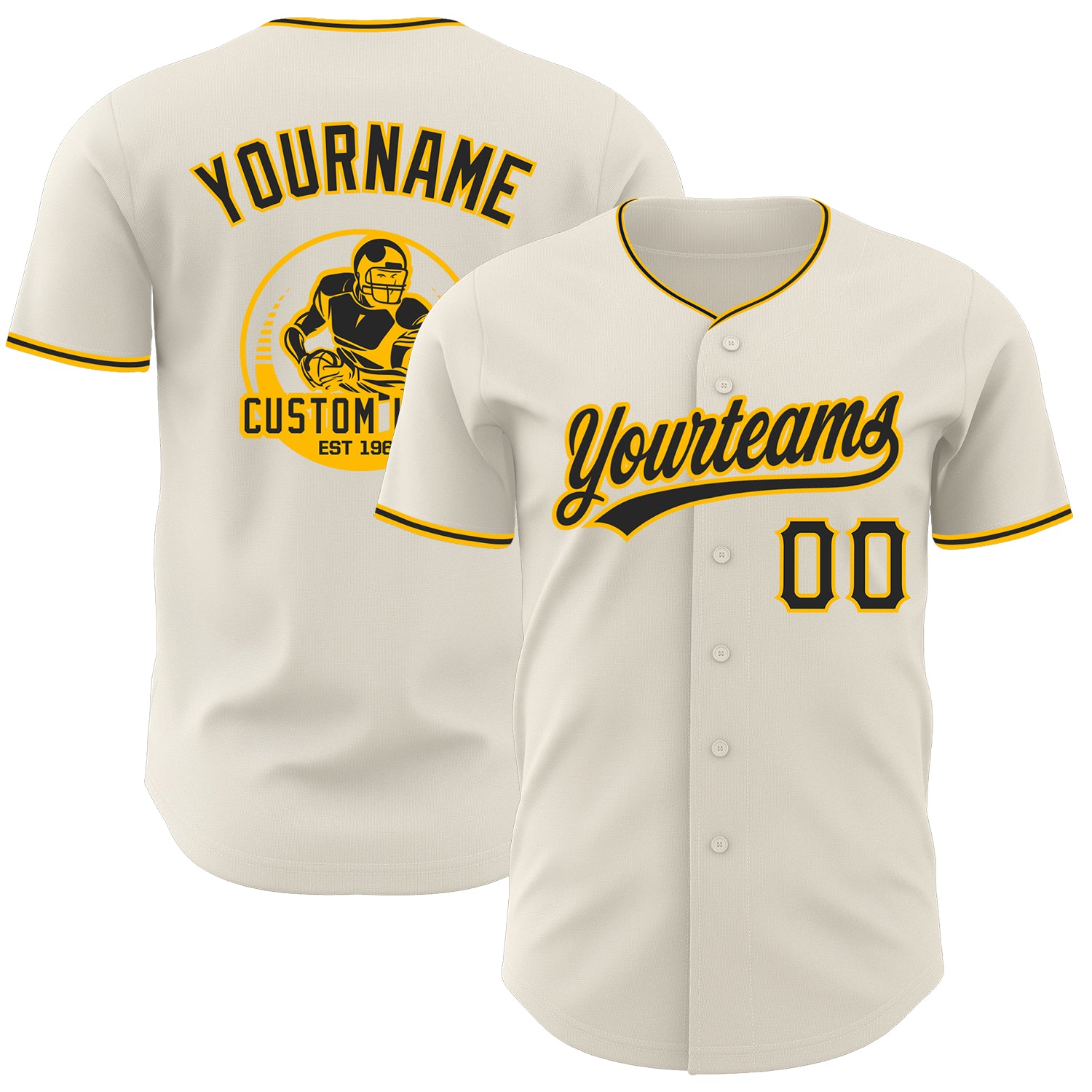 Custom Cream Black-Gold Authentic Baseball Jersey