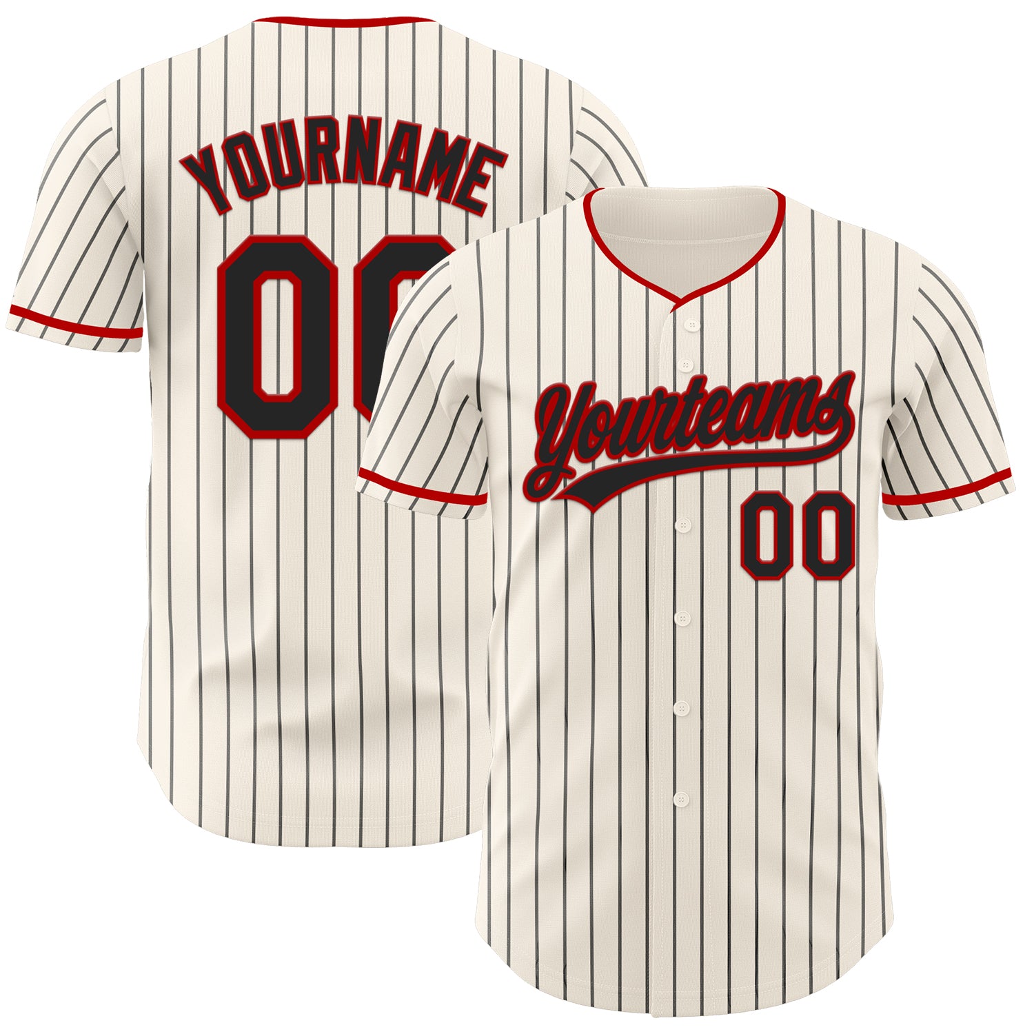 Custom Cream Black Pinstripe Black-Red Authentic Baseball Jersey