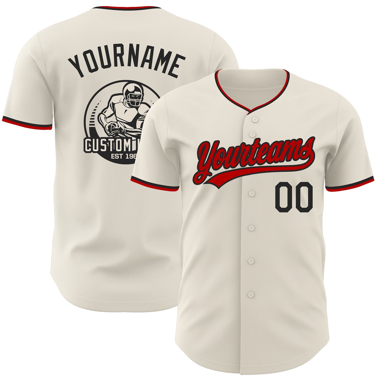 Custom Cream Black-Red Authentic Baseball Jersey