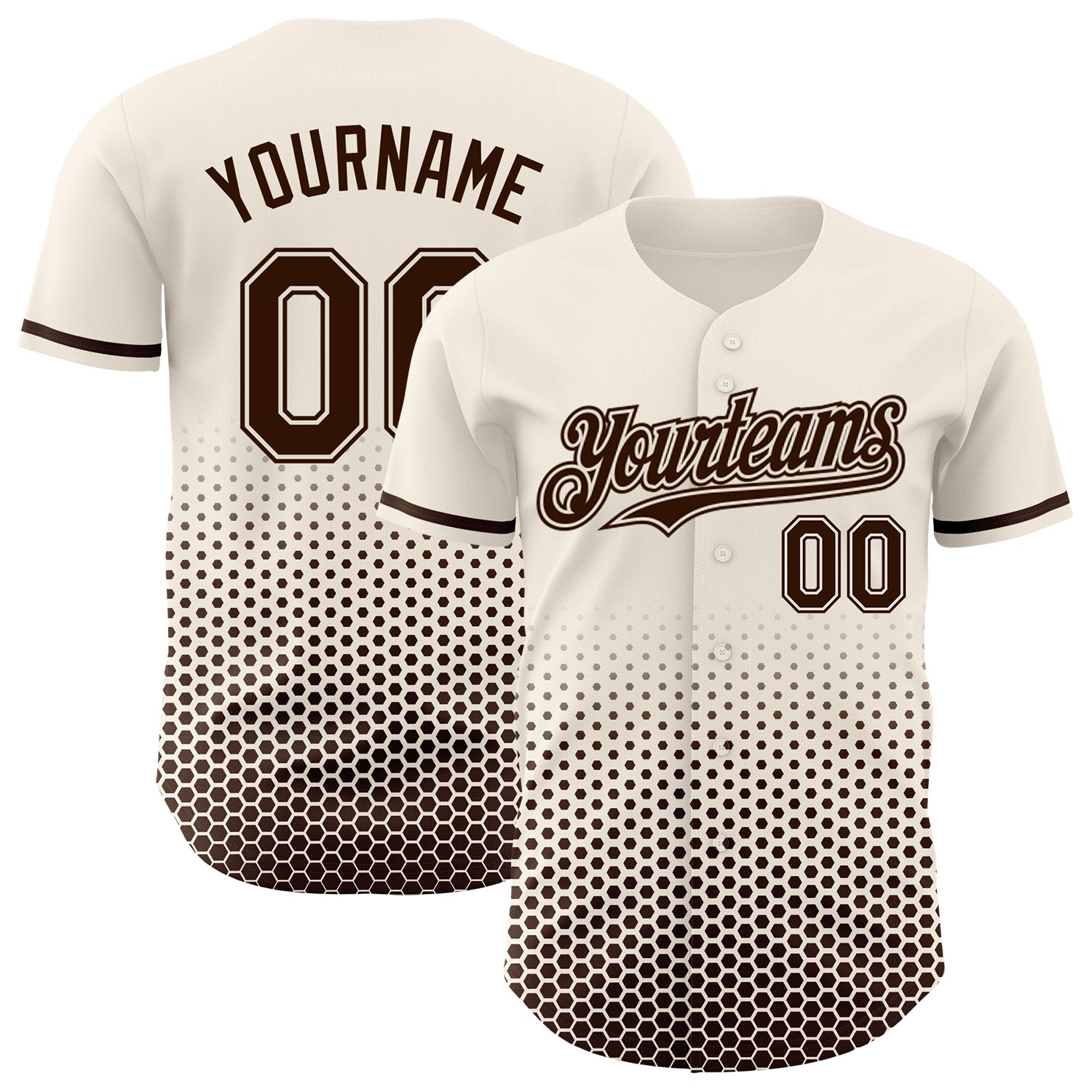 Custom Cream-Brown Geometric Hexagonal Dot Gradient Authentic Baseball Jersey