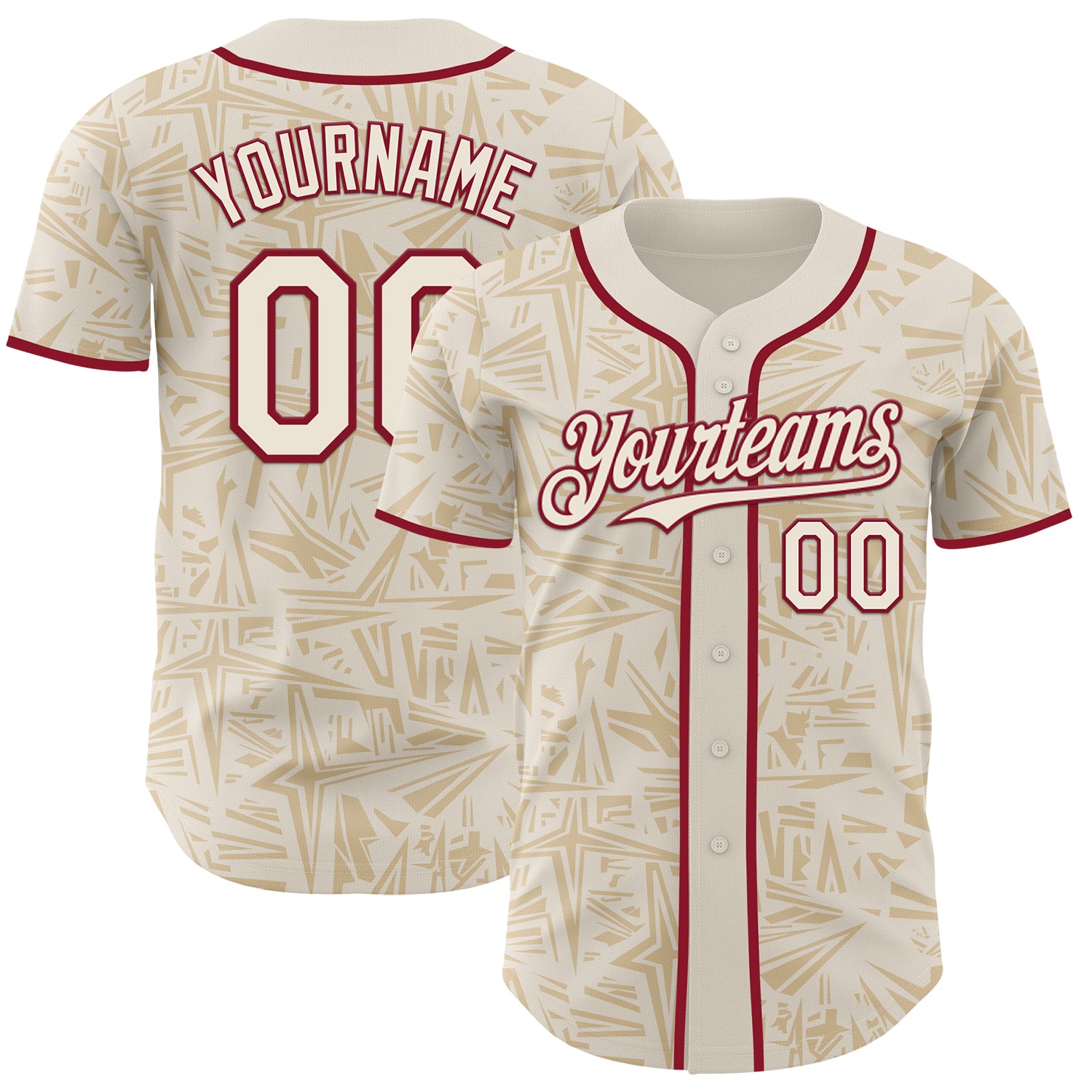 Custom Cream-Crimson Geometric Cyber Starburst Authentic Baseball Jersey
