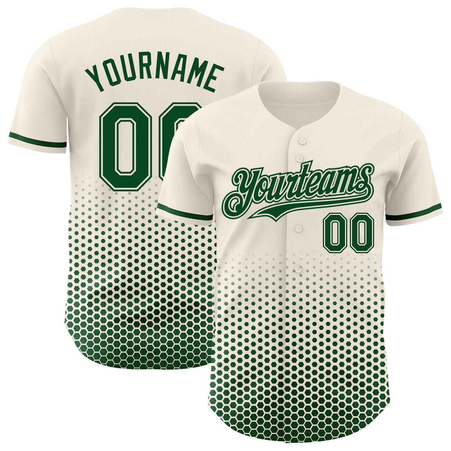 Custom Cream-Green Geometric Hexagonal Dot Gradient Authentic Baseball Jersey