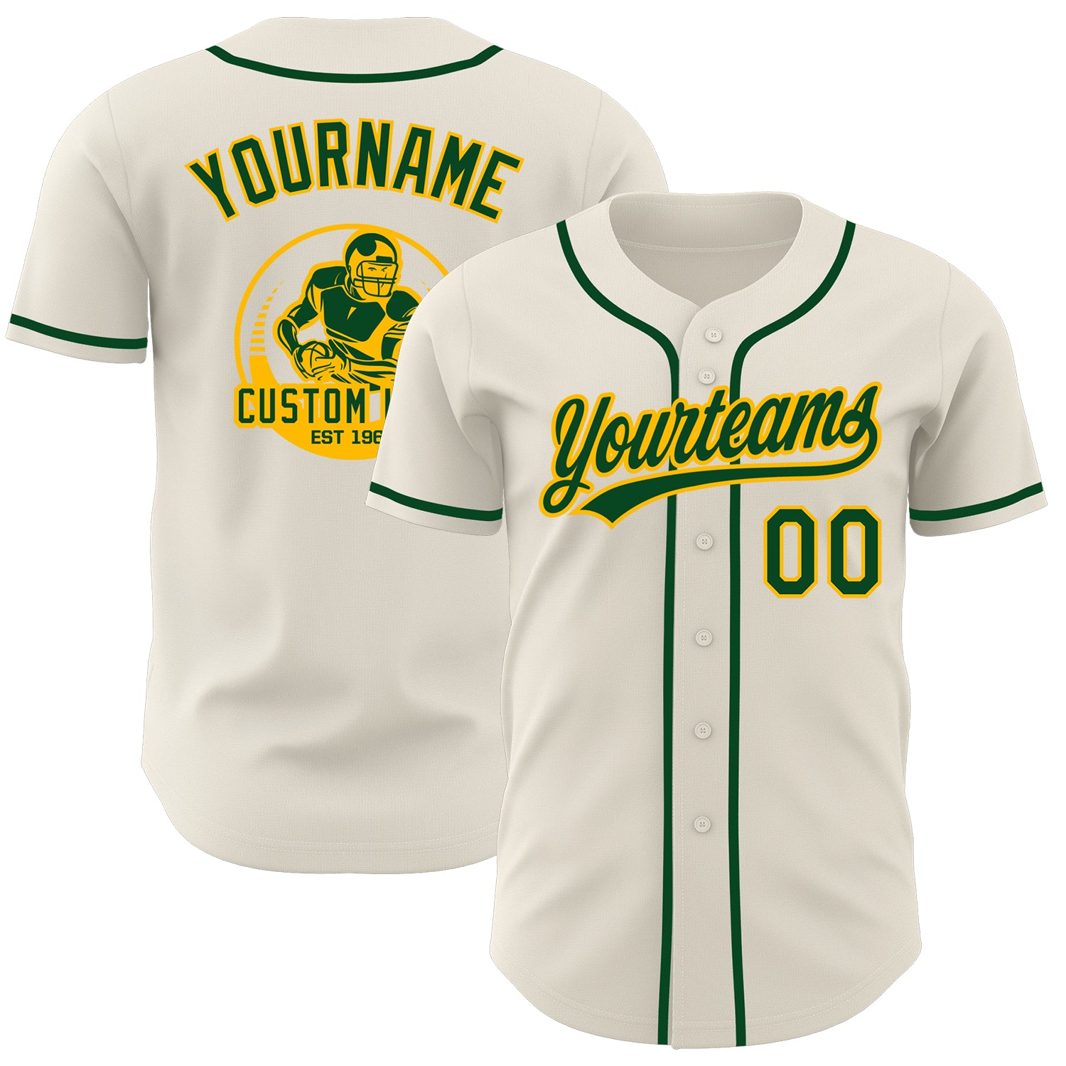 Custom Cream Green-Gold Authentic Baseball Jersey