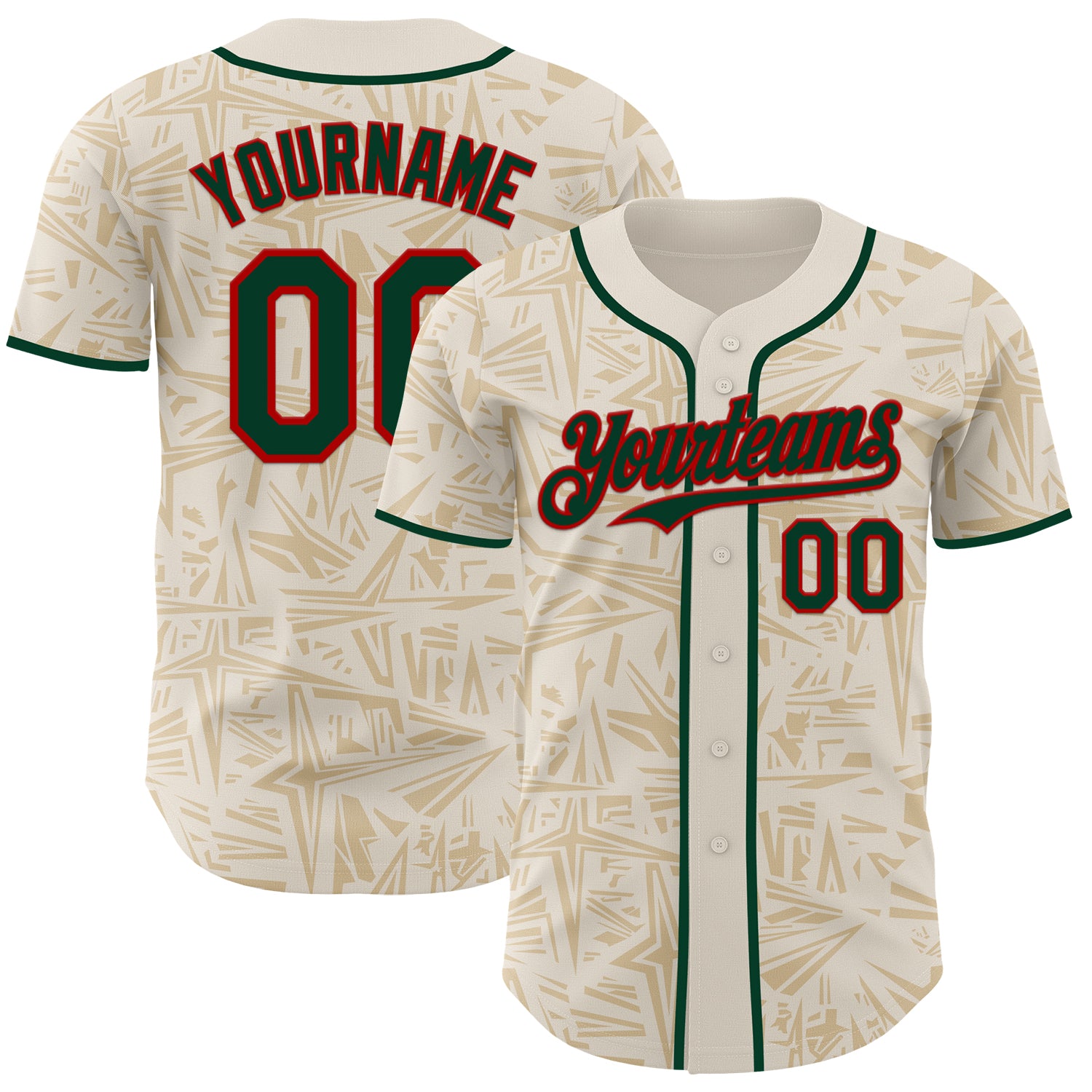 Custom Cream Green-Red Geometric Cyber Starburst Authentic Baseball Jersey