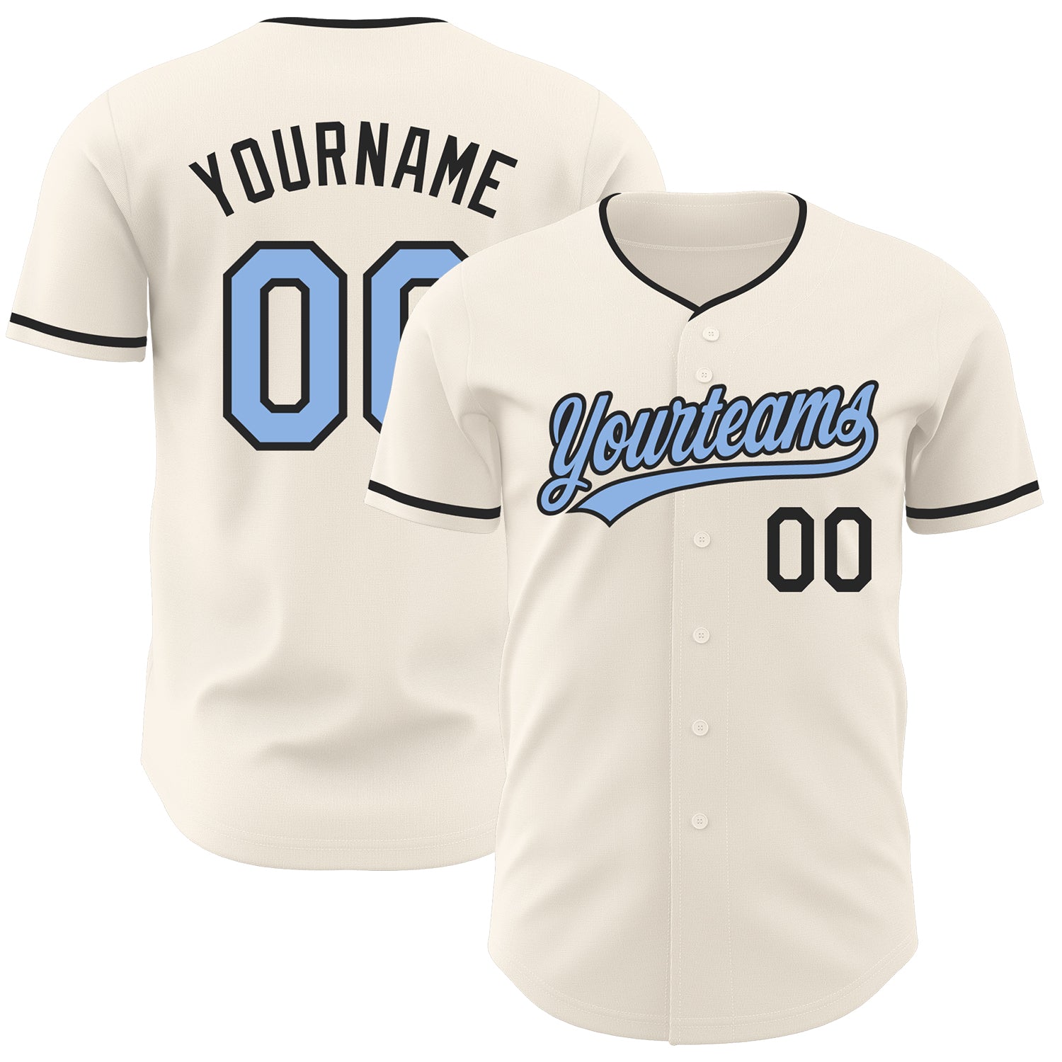 Custom Cream Light Blue-Black Authentic Baseball Jersey