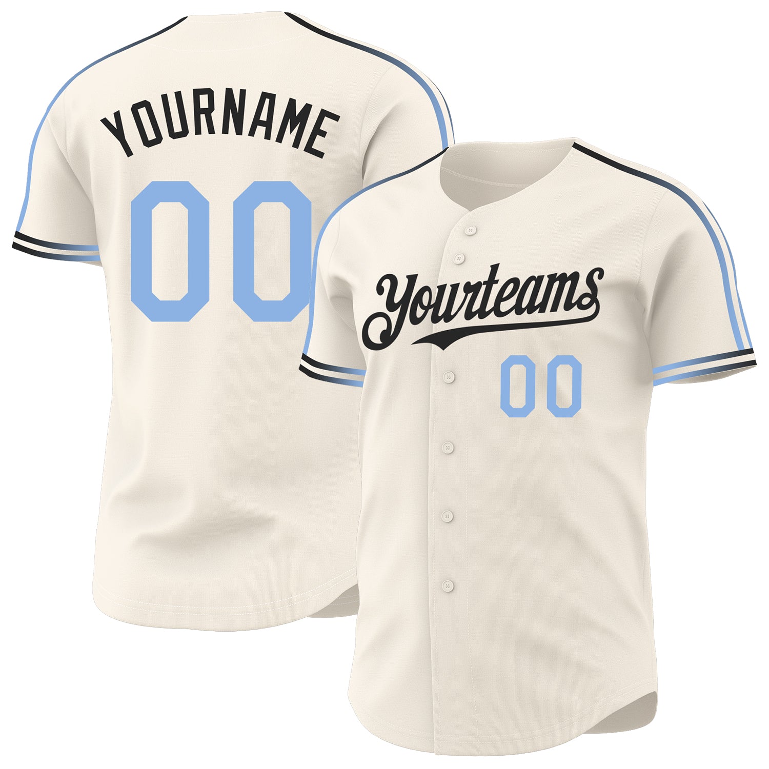 Custom Cream Light Blue-Black Raglan Line Gradient Stripe Authentic Baseball Jersey