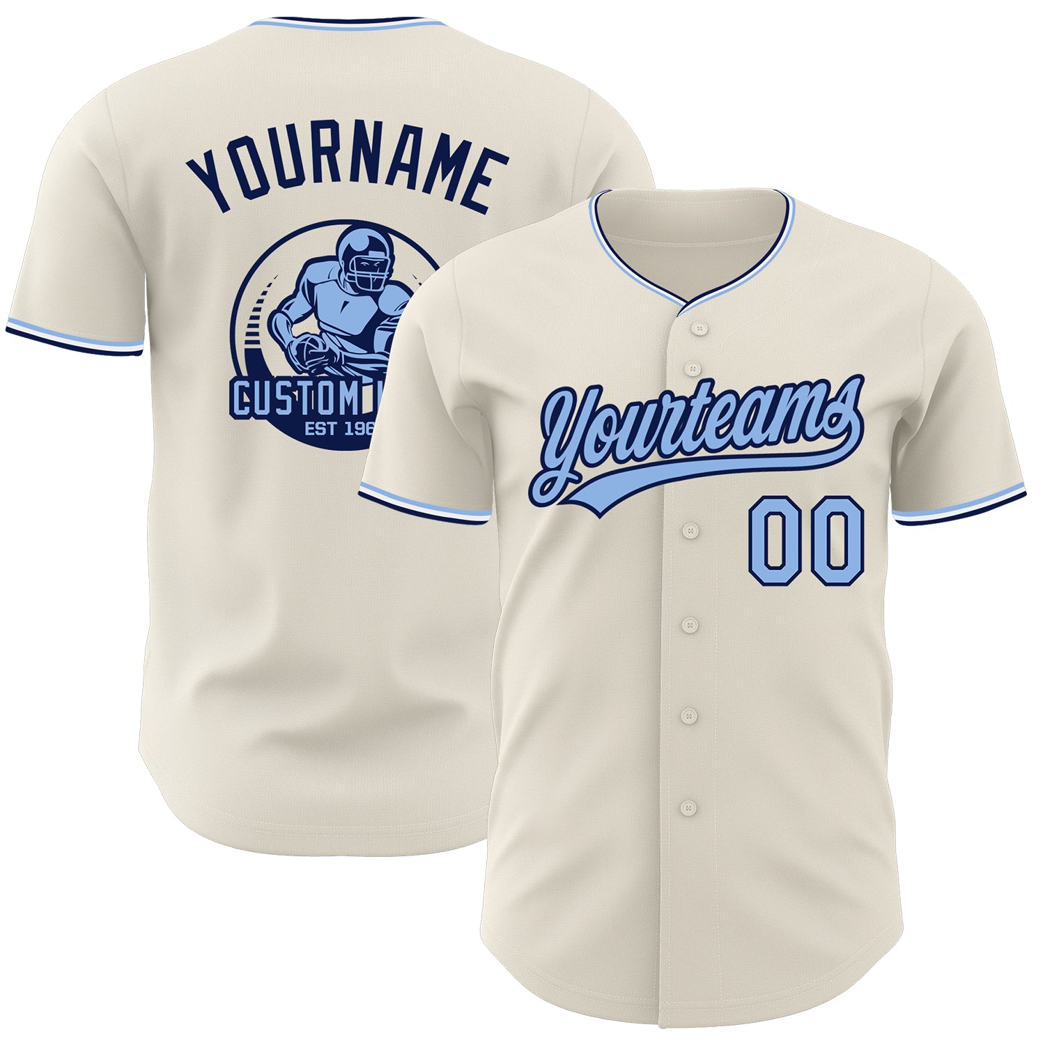 Custom Cream Light Blue Navy-White Authentic Baseball Jersey