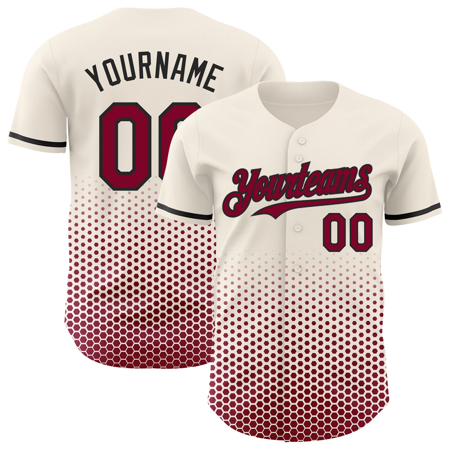 Custom Cream Maroon-Black Geometric Hexagonal Dot Gradient Authentic Baseball Jersey