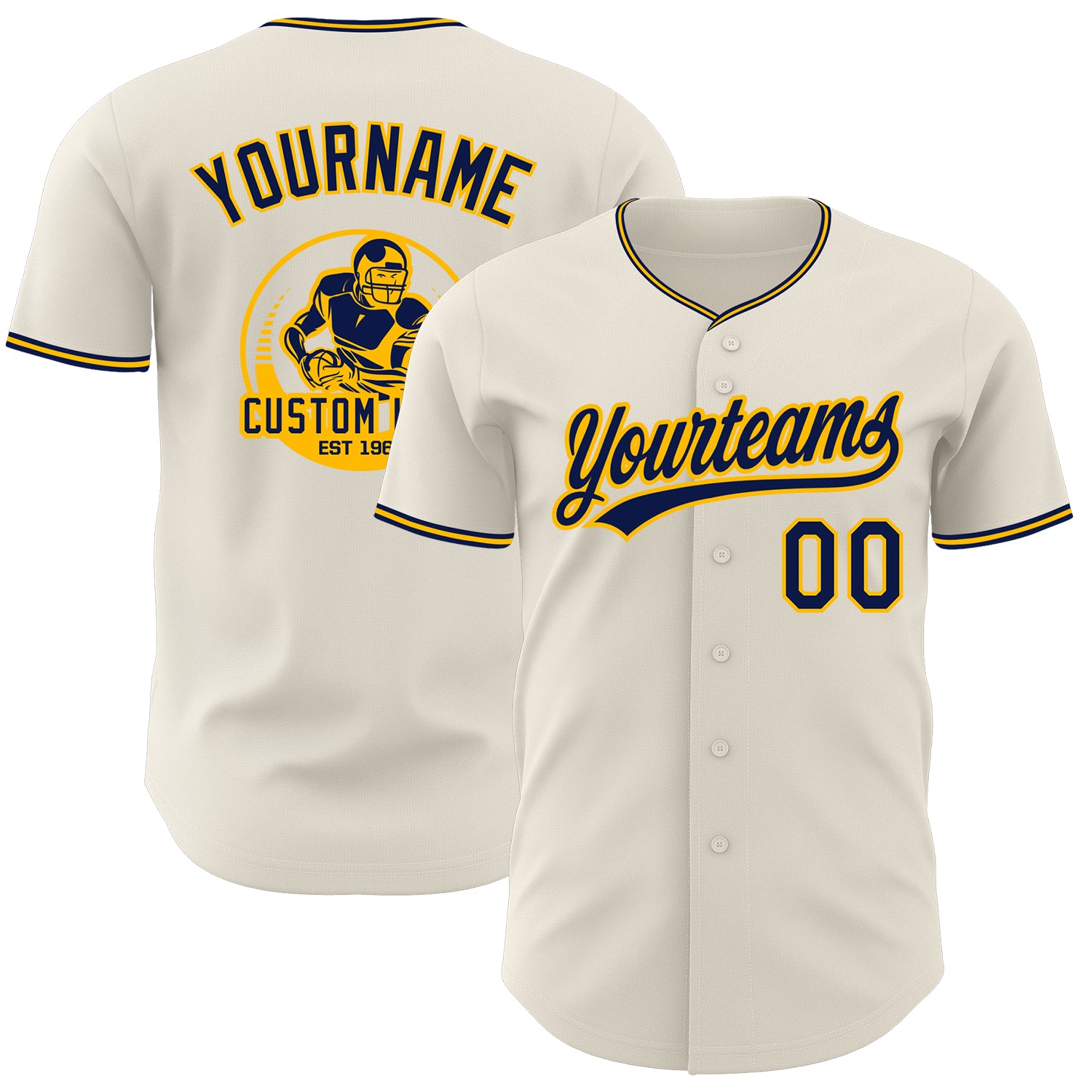 Custom Cream Navy-Gold Authentic Baseball Jersey