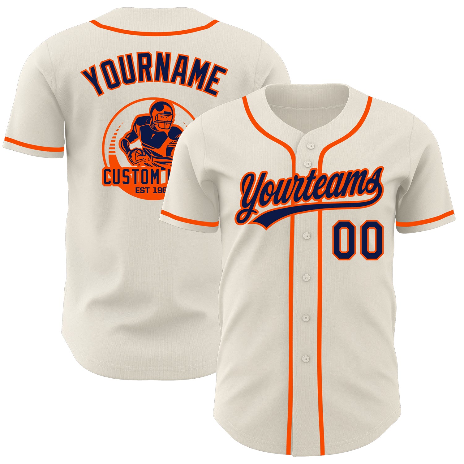 Custom Cream Navy-Orange Authentic Baseball Jersey