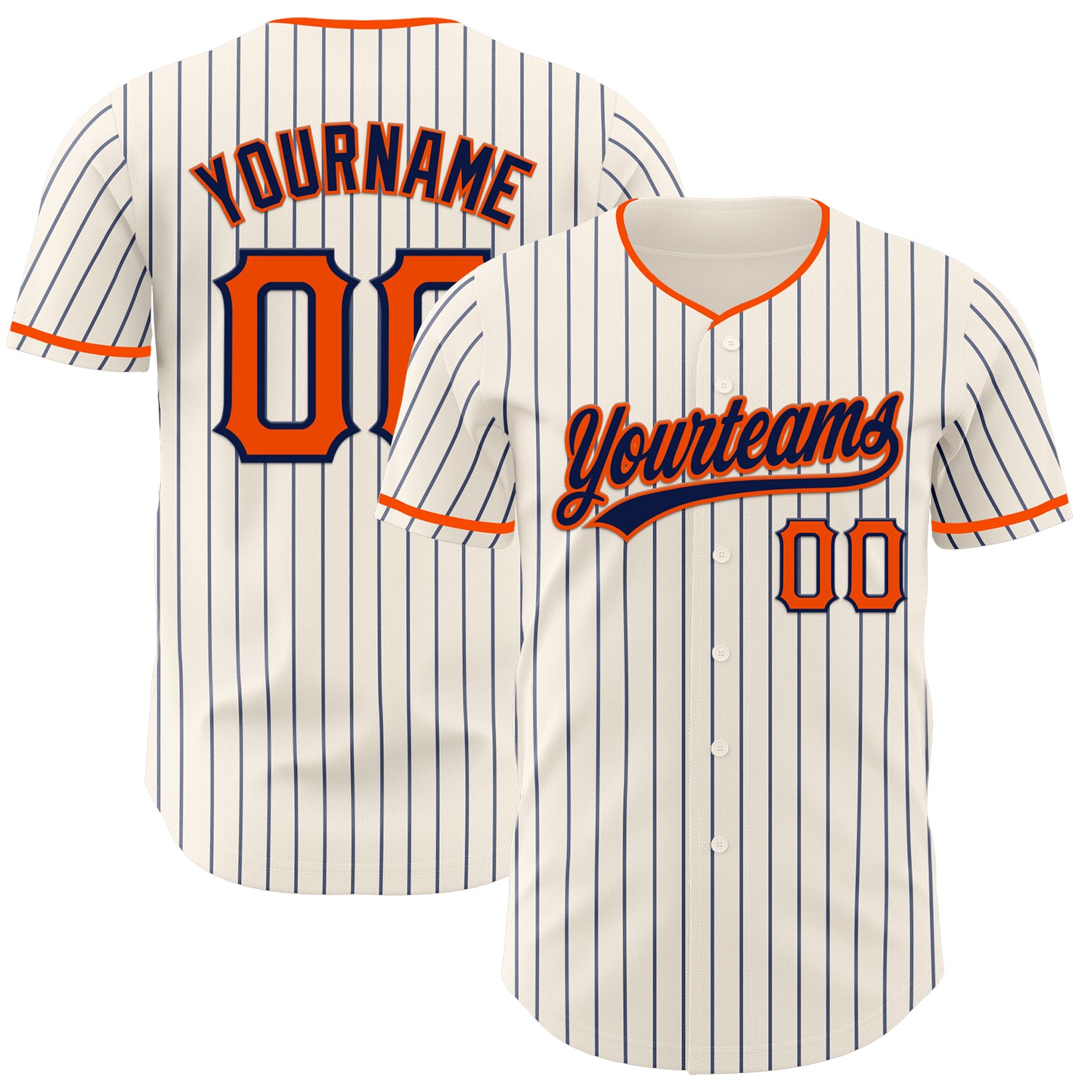 Custom Cream Navy Pinstripe Orange-Navy Authentic Baseball Jersey