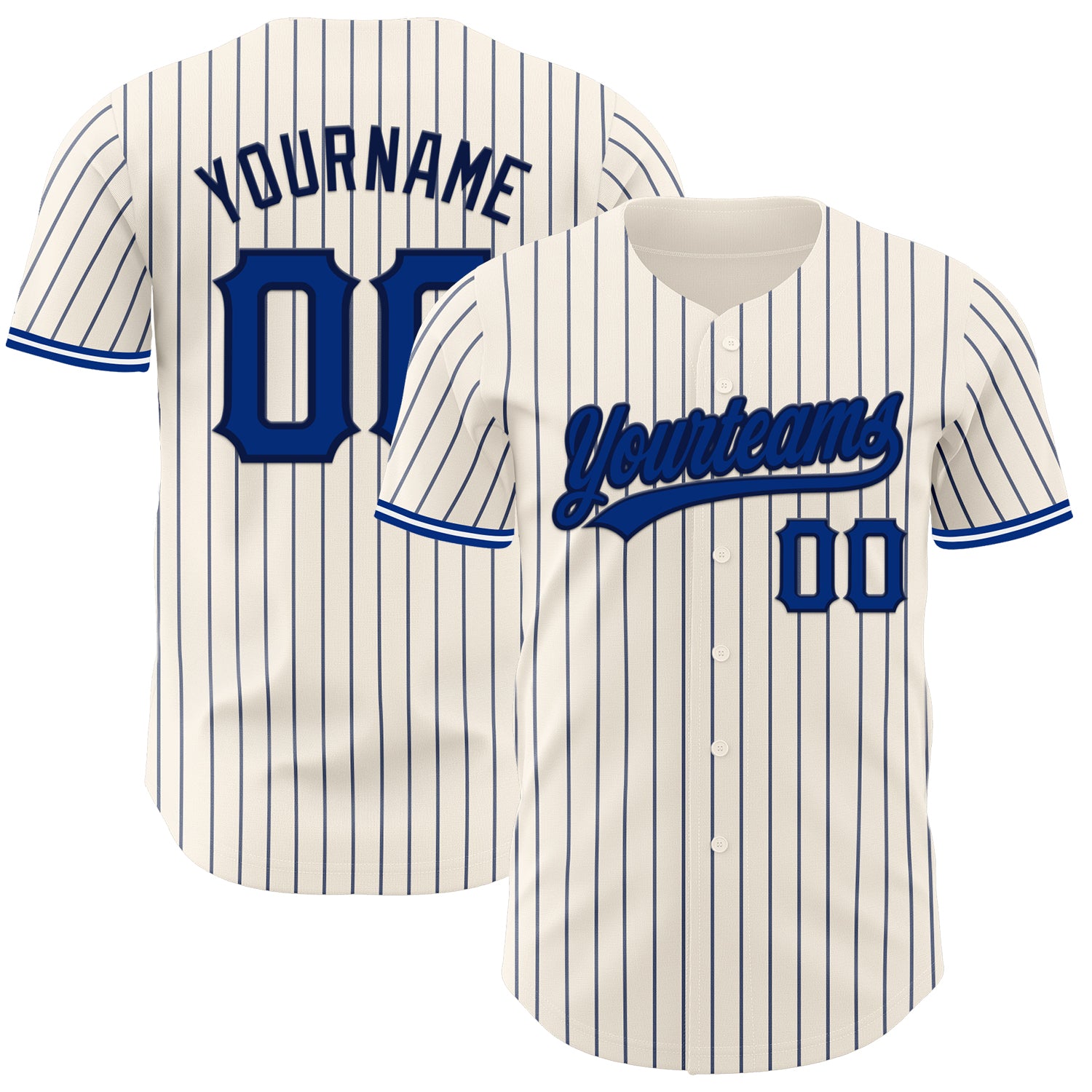 Custom Cream Navy Pinstripe Royal Navy-White Authentic Baseball Jersey