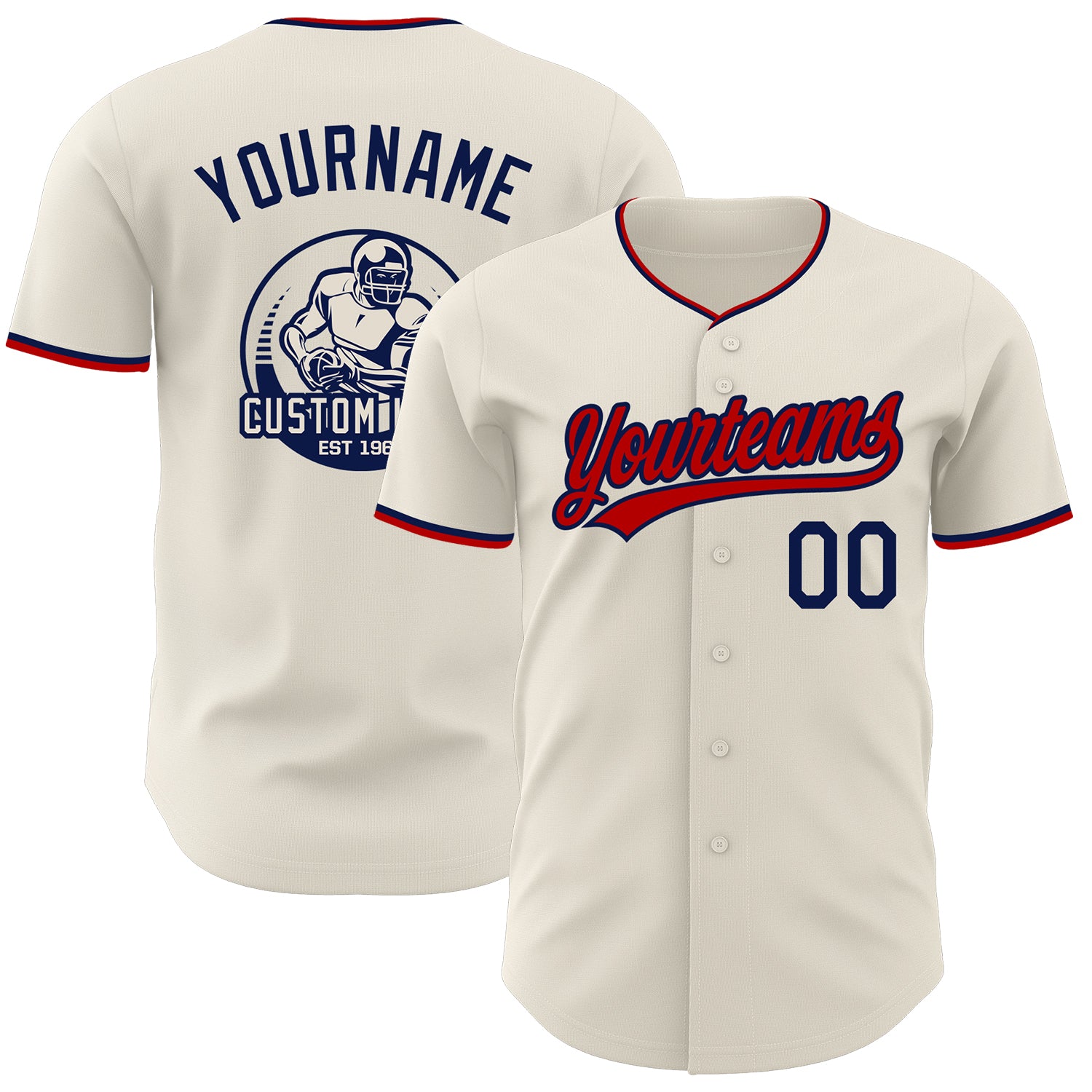Custom Cream Navy-Red Authentic Baseball Jersey