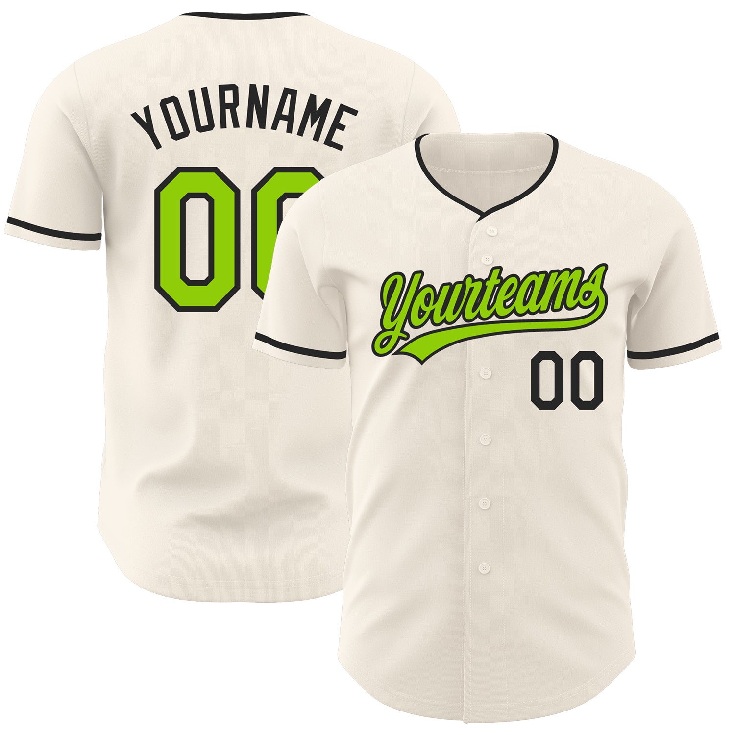 Custom Cream Neon Green-Black Authentic Baseball Jersey