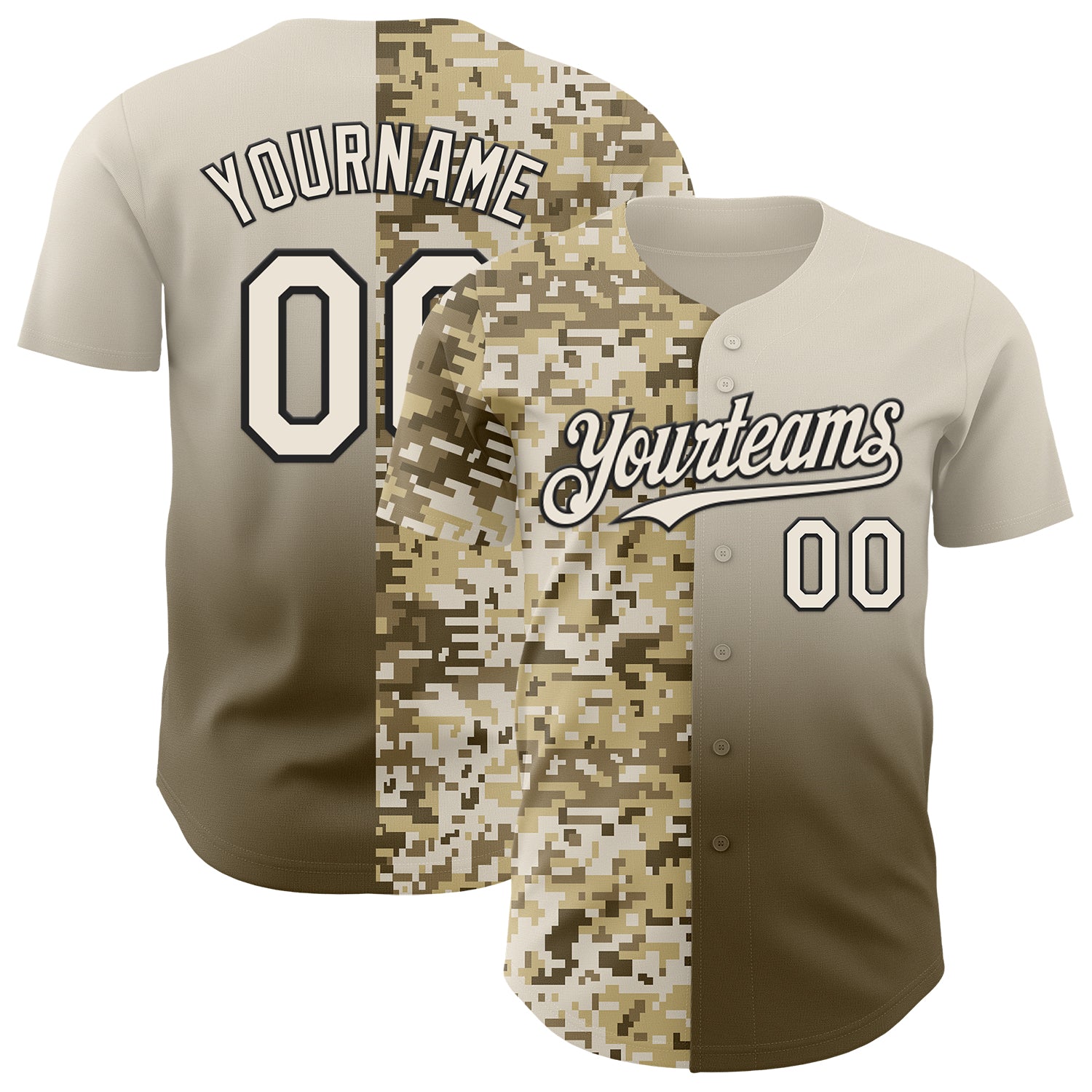 Custom Cream Olive-Black Half Camo Ombre Authentic Baseball Jersey