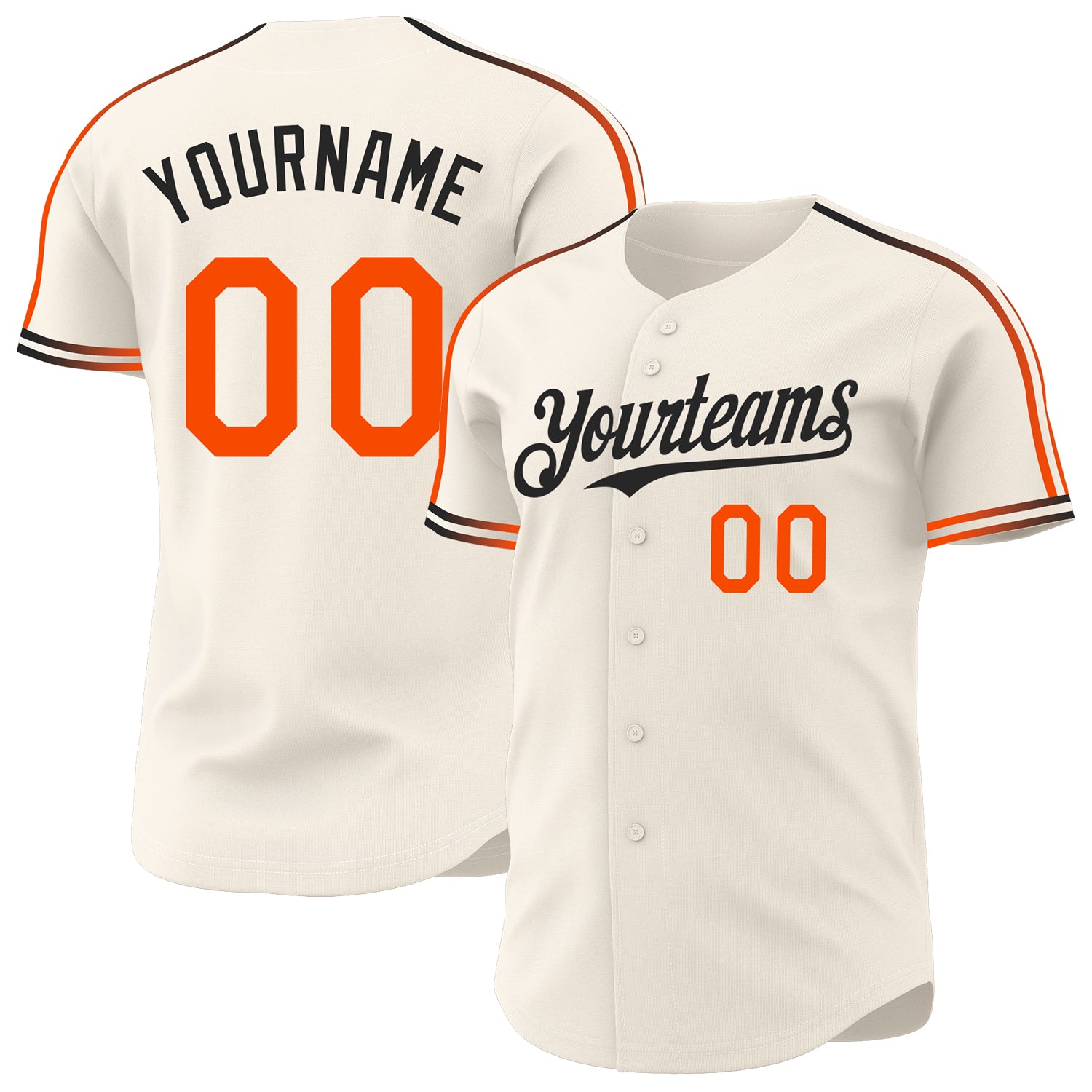 Custom Cream Orange-Black Raglan Line Gradient Stripe Authentic Baseball Jersey