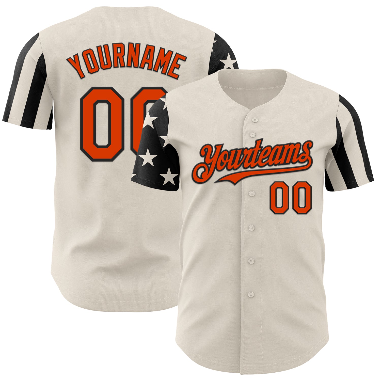 Custom Cream Orange-Black Two Tone USA Flag Sleeves Stars and Stripes Authentic Baseball Jersey