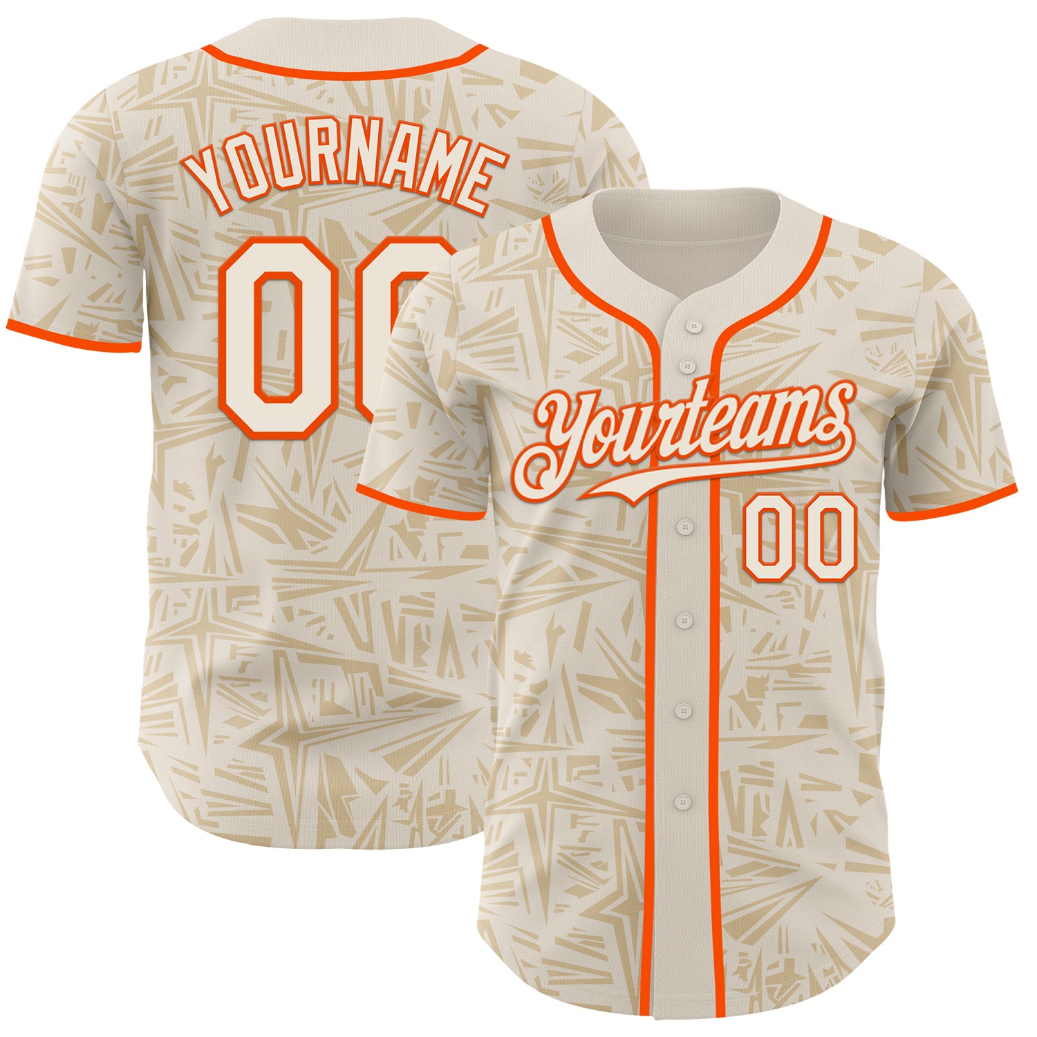 Custom Cream-Orange Geometric Cyber Starburst Authentic Baseball Jersey
