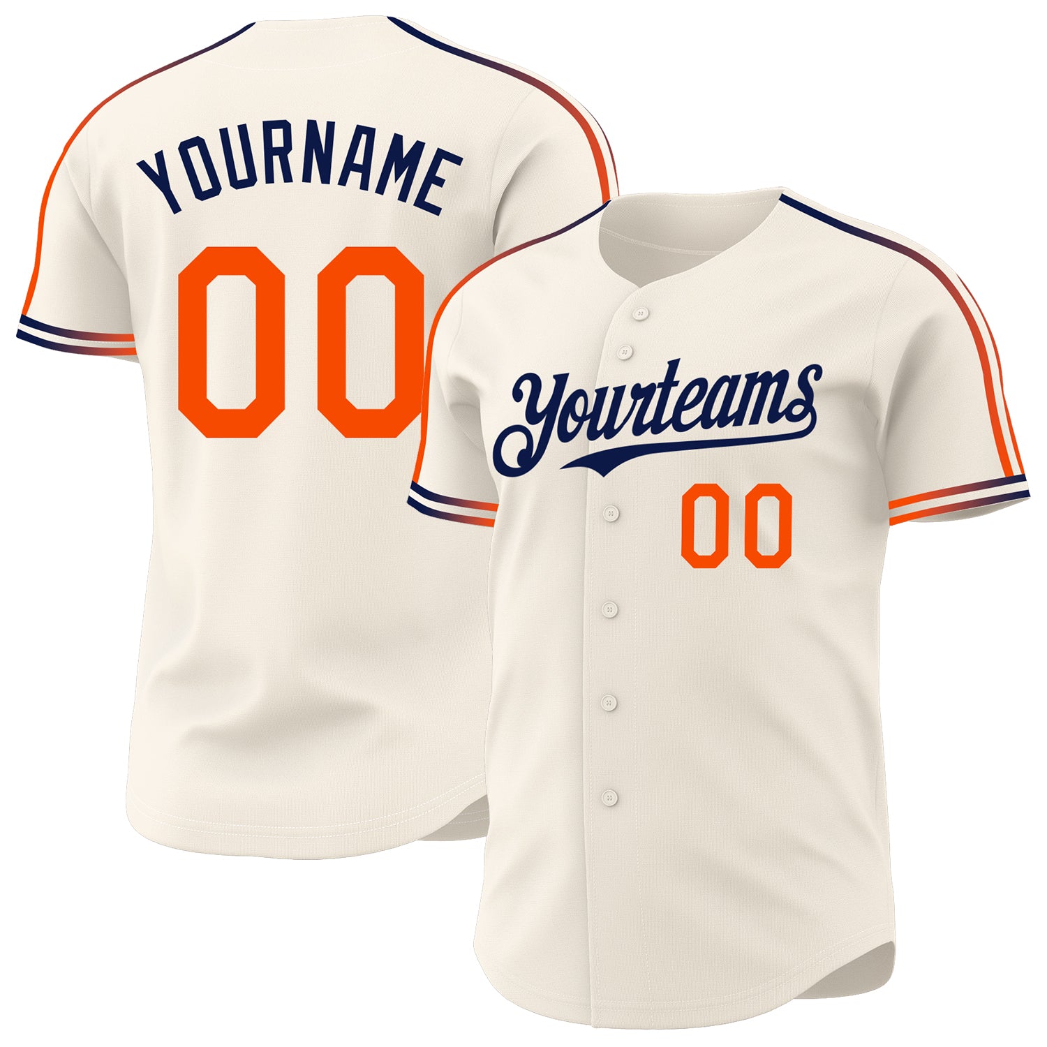 Custom Cream Orange-Navy Raglan Line Gradient Stripe Authentic Baseball Jersey