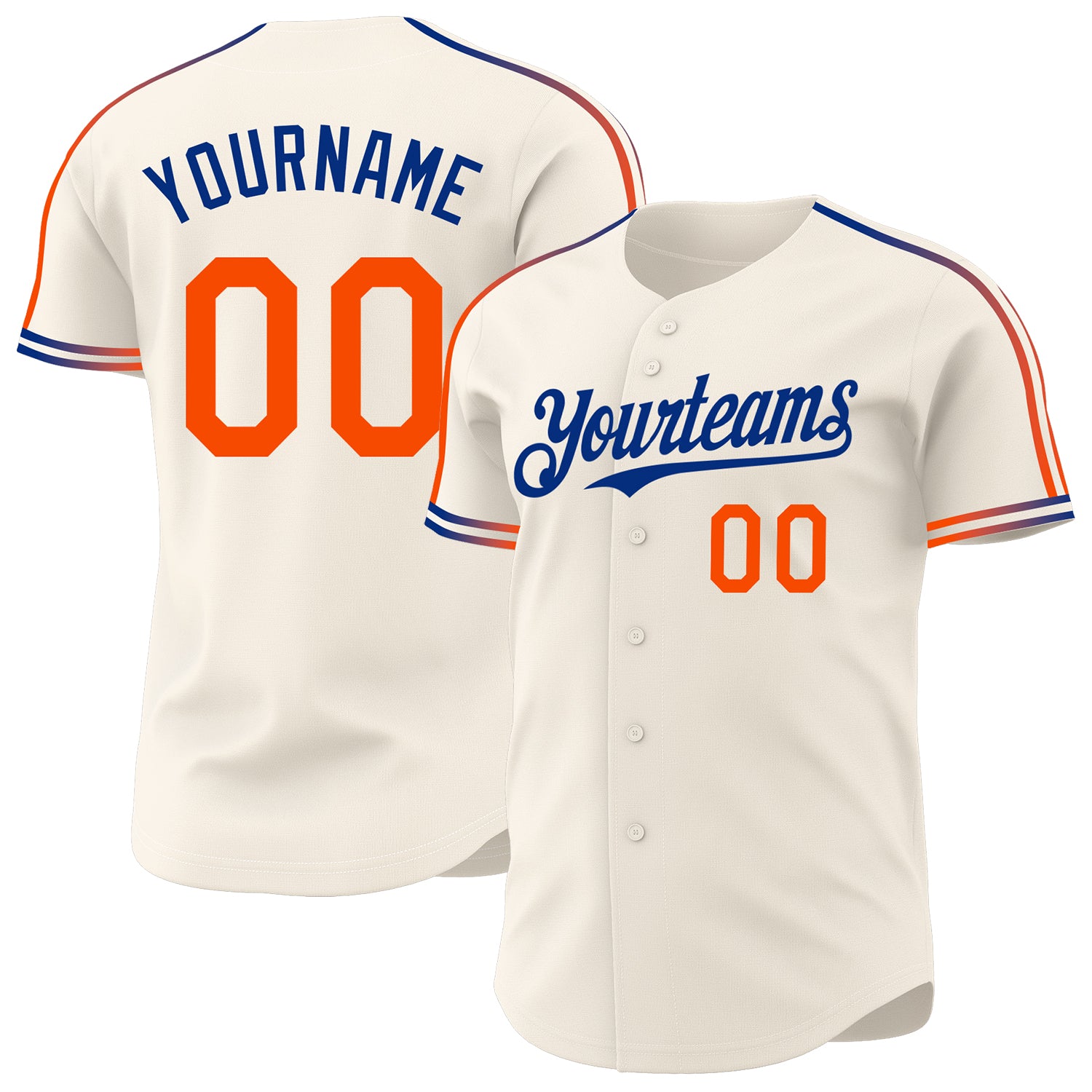 Custom Cream Orange-Royal Raglan Line Gradient Stripe Authentic Baseball Jersey