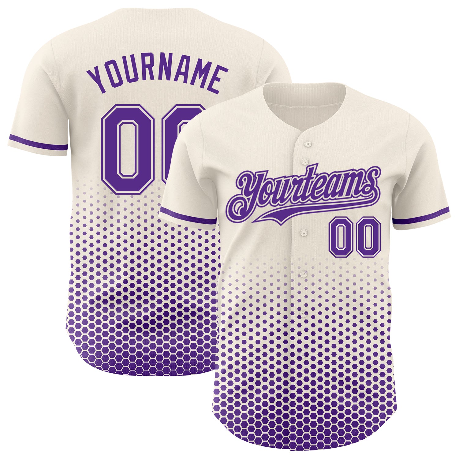 Custom Cream-Purple Geometric Hexagonal Dot Gradient Authentic Baseball Jersey