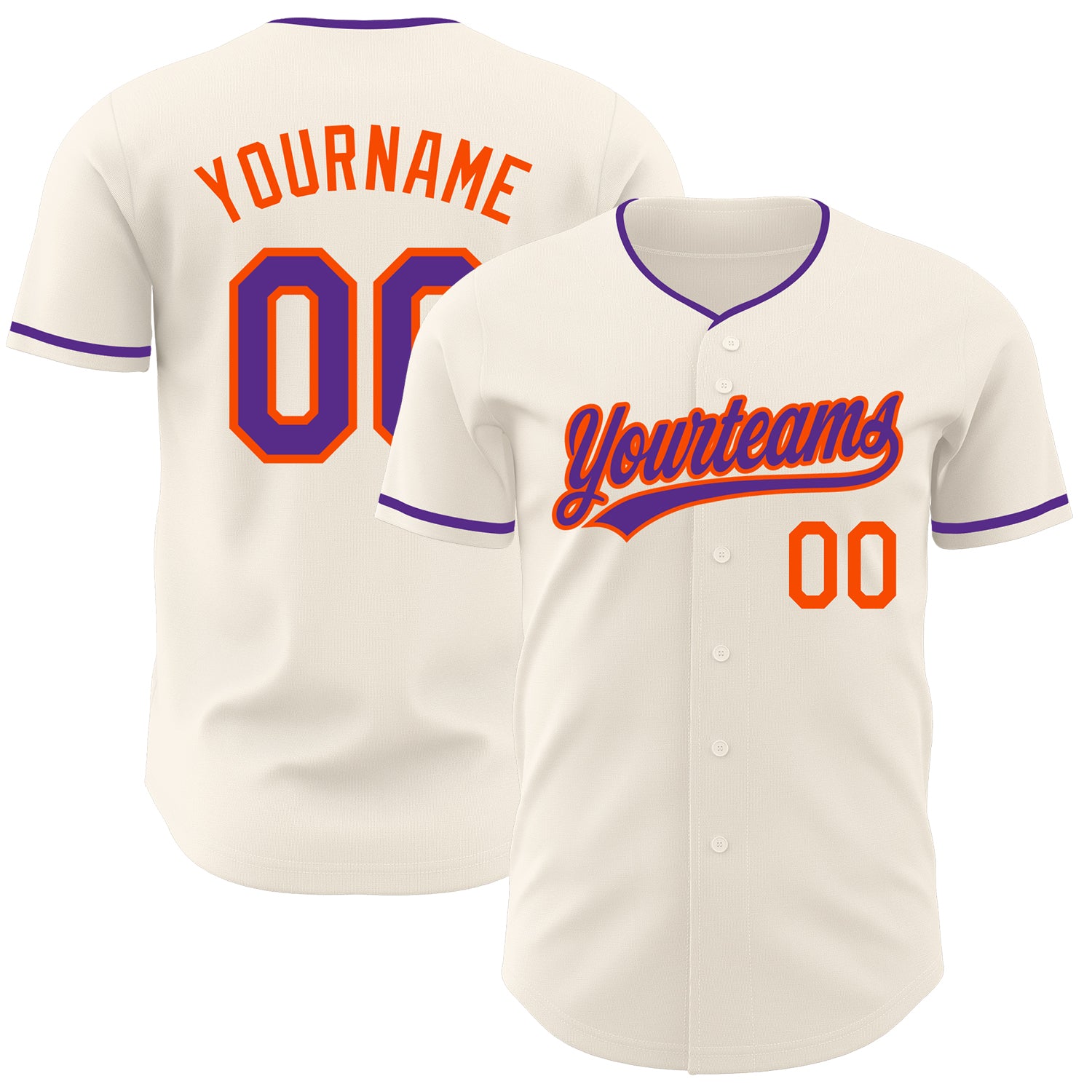 Custom Cream Purple-Orange Authentic Baseball Jersey